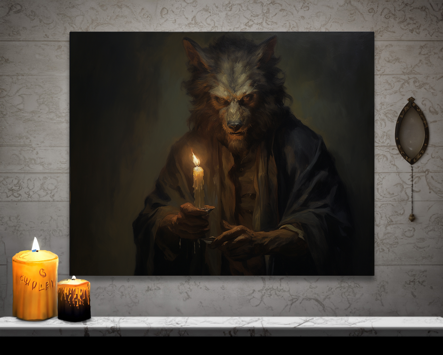 Werewolf with Candle Canvas Wall Art Halloween Decor