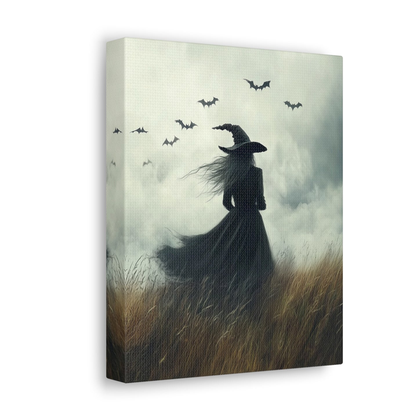 Witch And Bats Canvas Wall Art, Halloween Decor