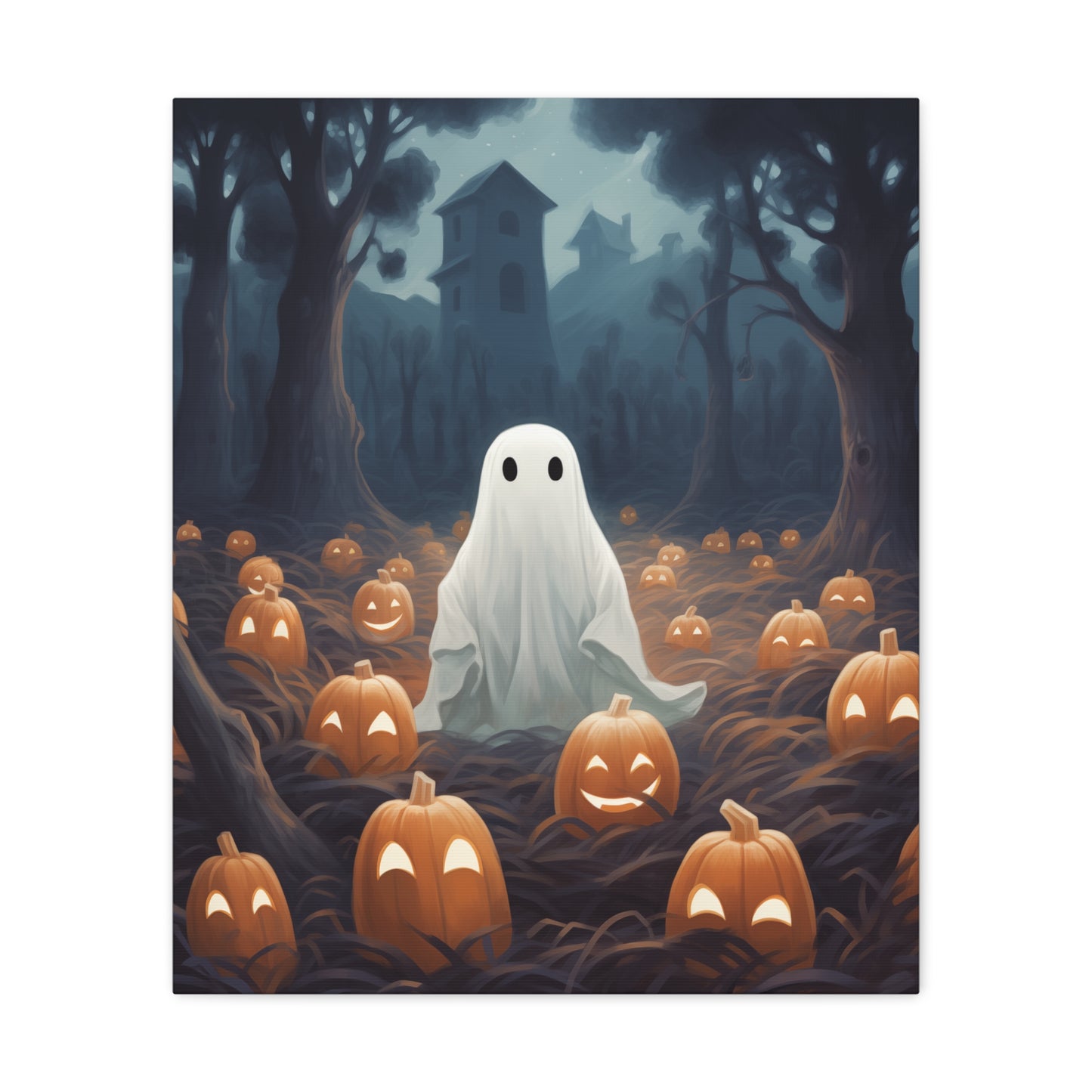 Ghost in Pumpkin Patch Canvas Wall Art