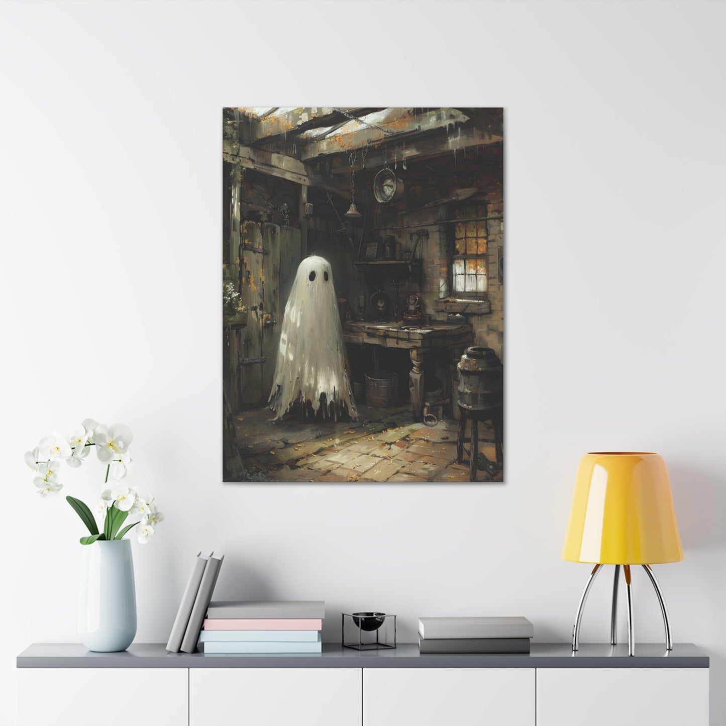 Ghost in Garage Canvas Wall Art