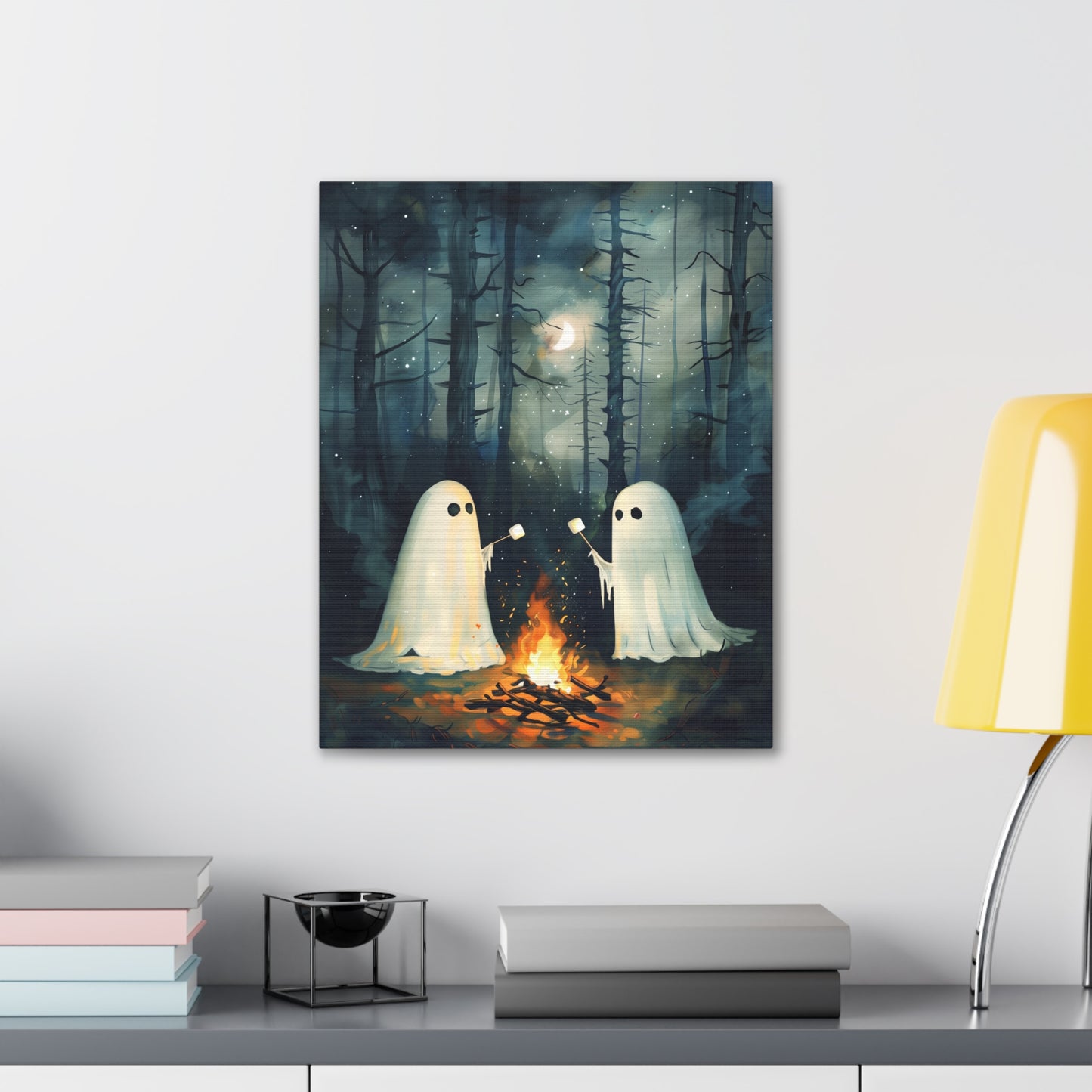 Ghosts Roasting S'mores Canvas Wall Art