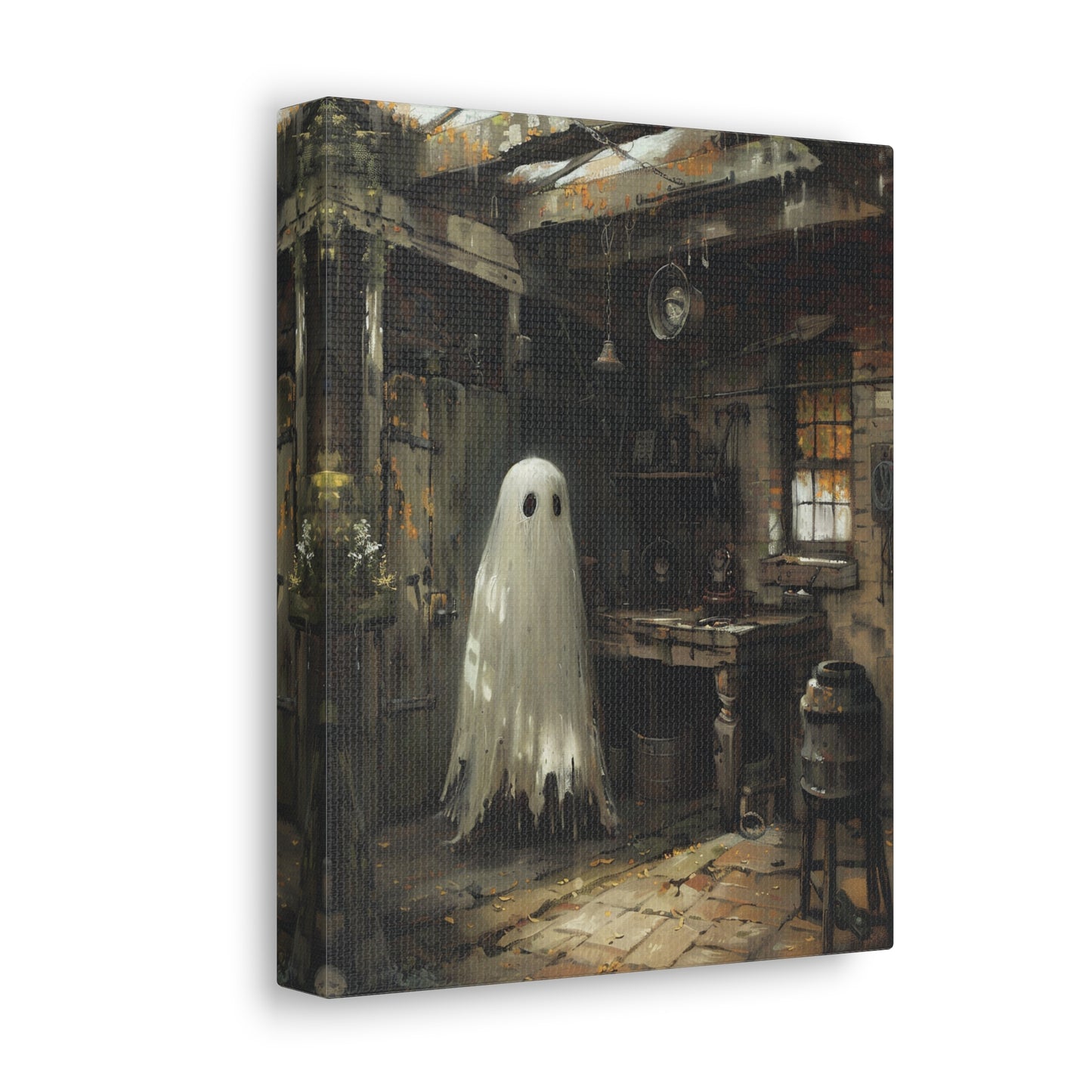 Ghost in Garage Canvas Wall Art