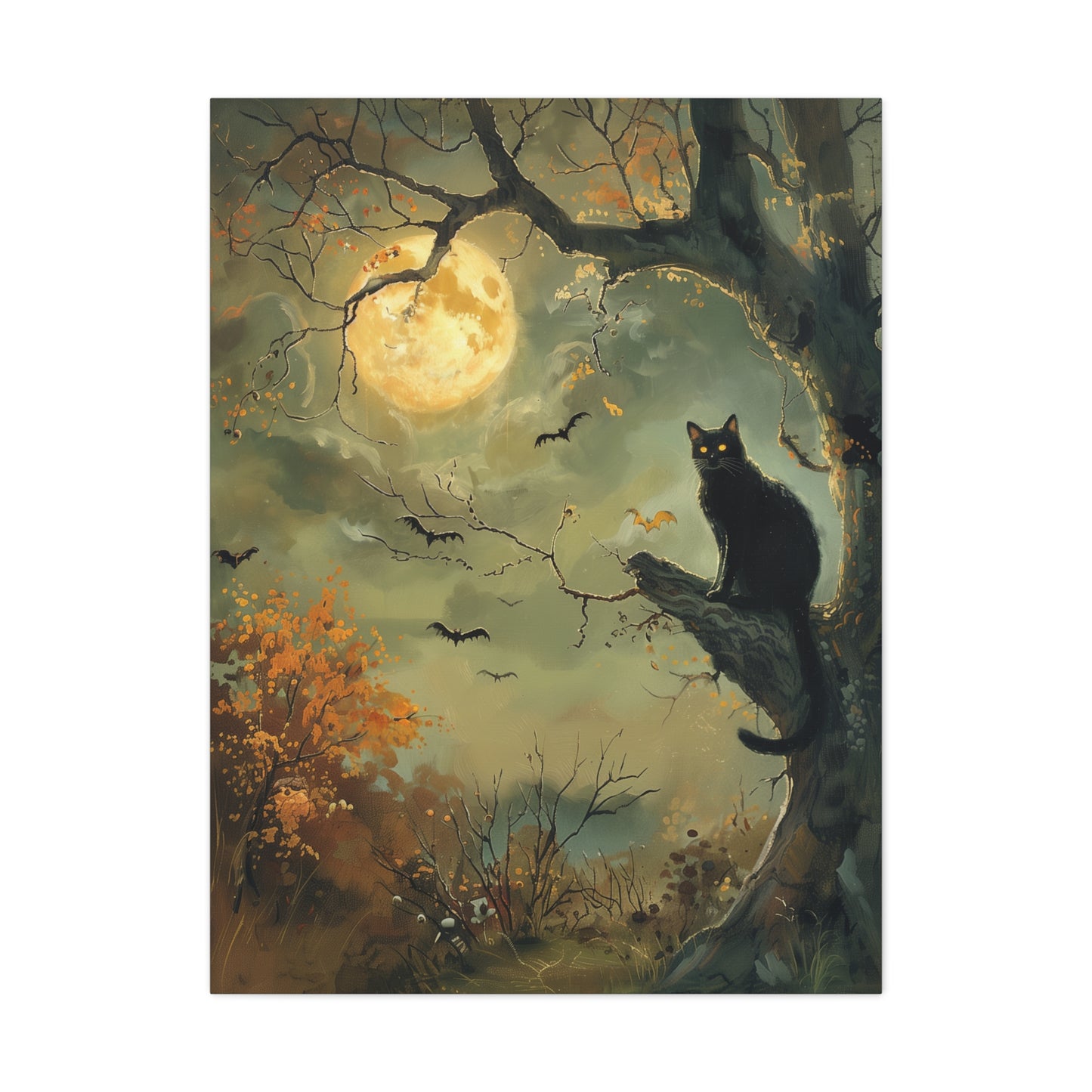 Black Cat Halloween Canvas Wall Art