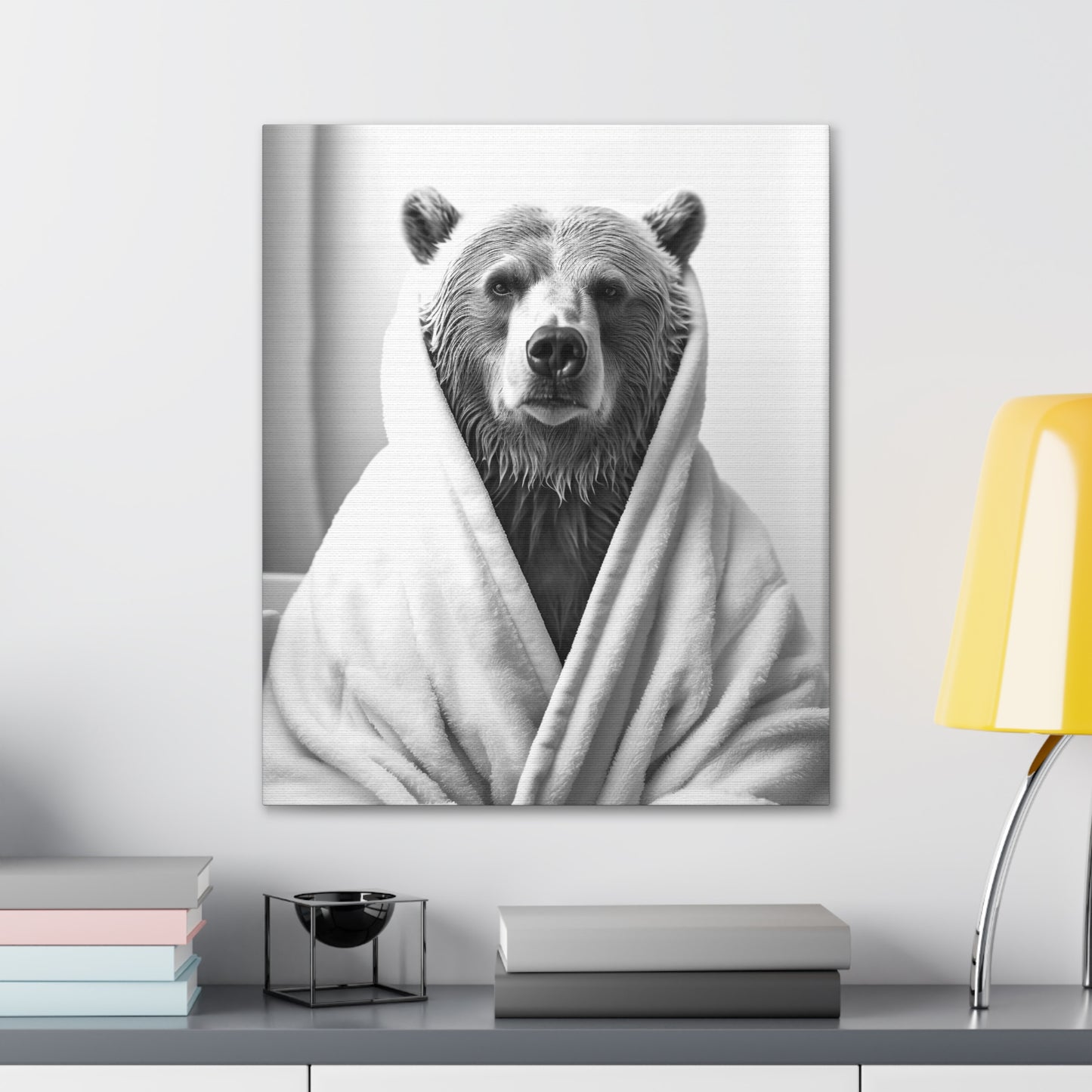 Bear In A Bathrobe Bathroom Decor Canvas Wall Art