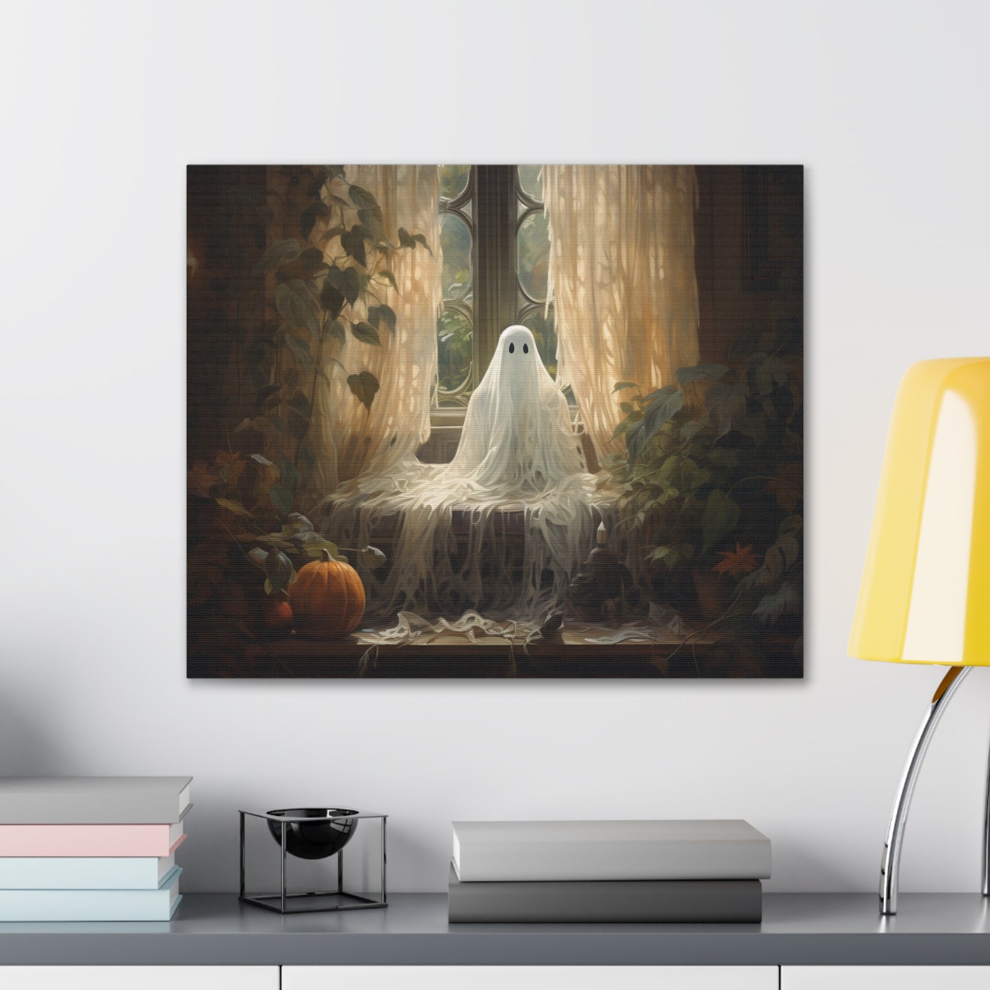 Ghost in Window Canvas Wall Art Halloween Decor