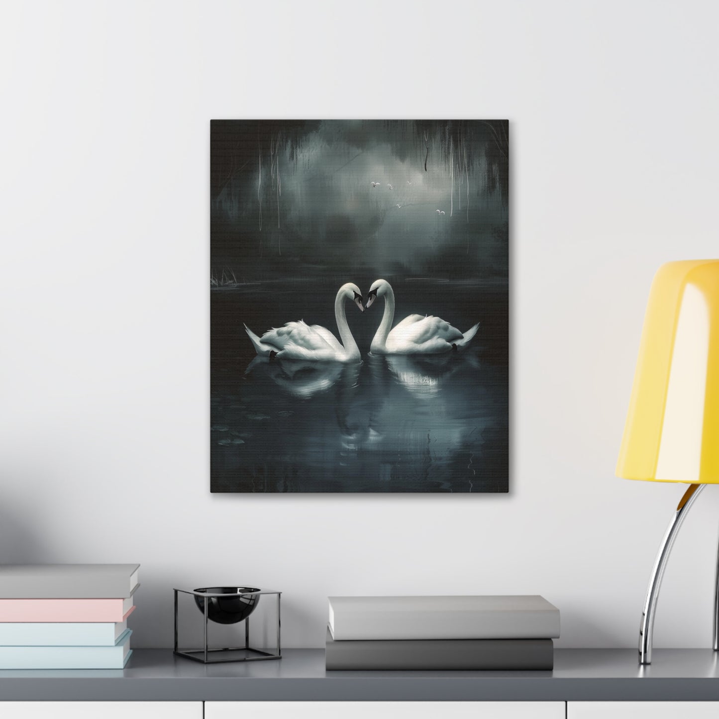 Dark Moody Swans Canvas Wall Art