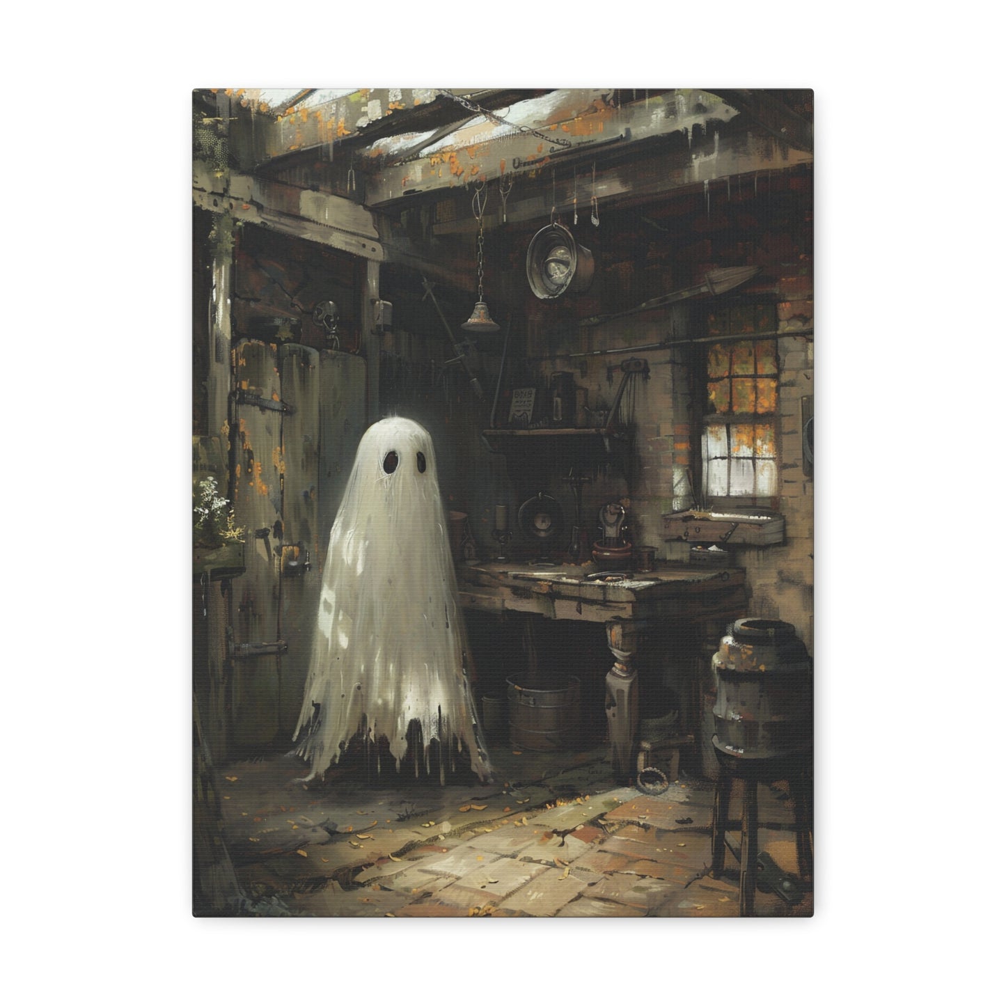 Ghost in Garage Canvas Wall Art