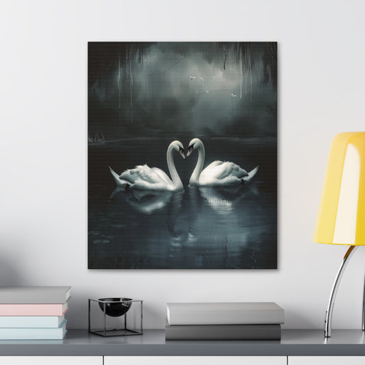 Dark Moody Swans Canvas Wall Art