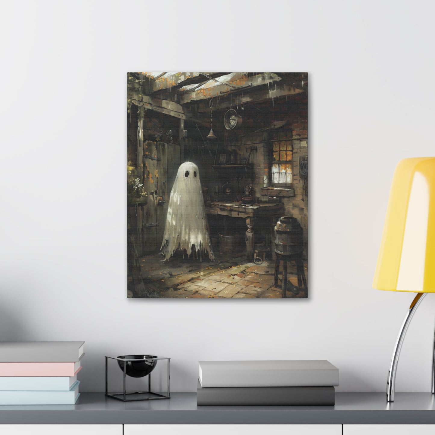 Ghost in Garage Canvas Wall Art