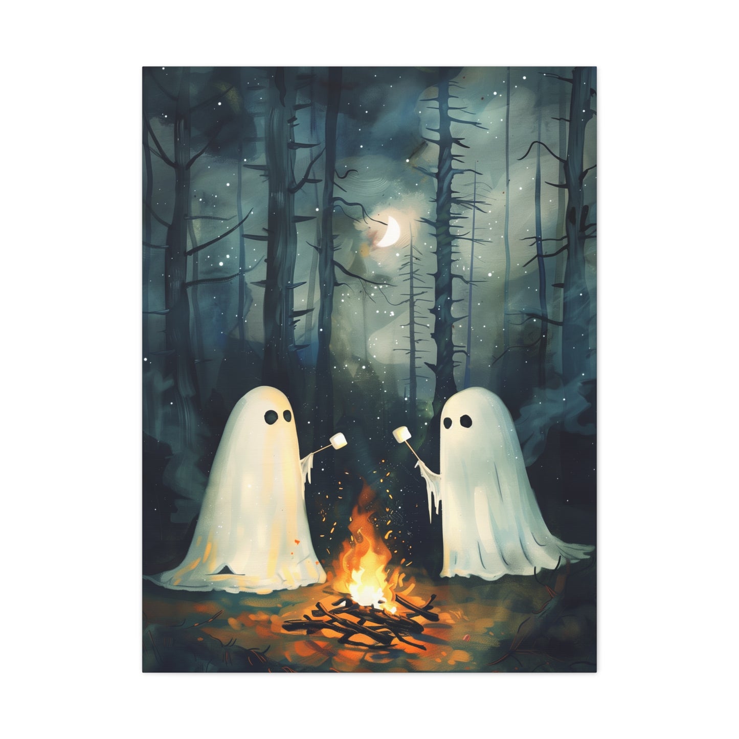 Ghosts Roasting S'mores Canvas Wall Art