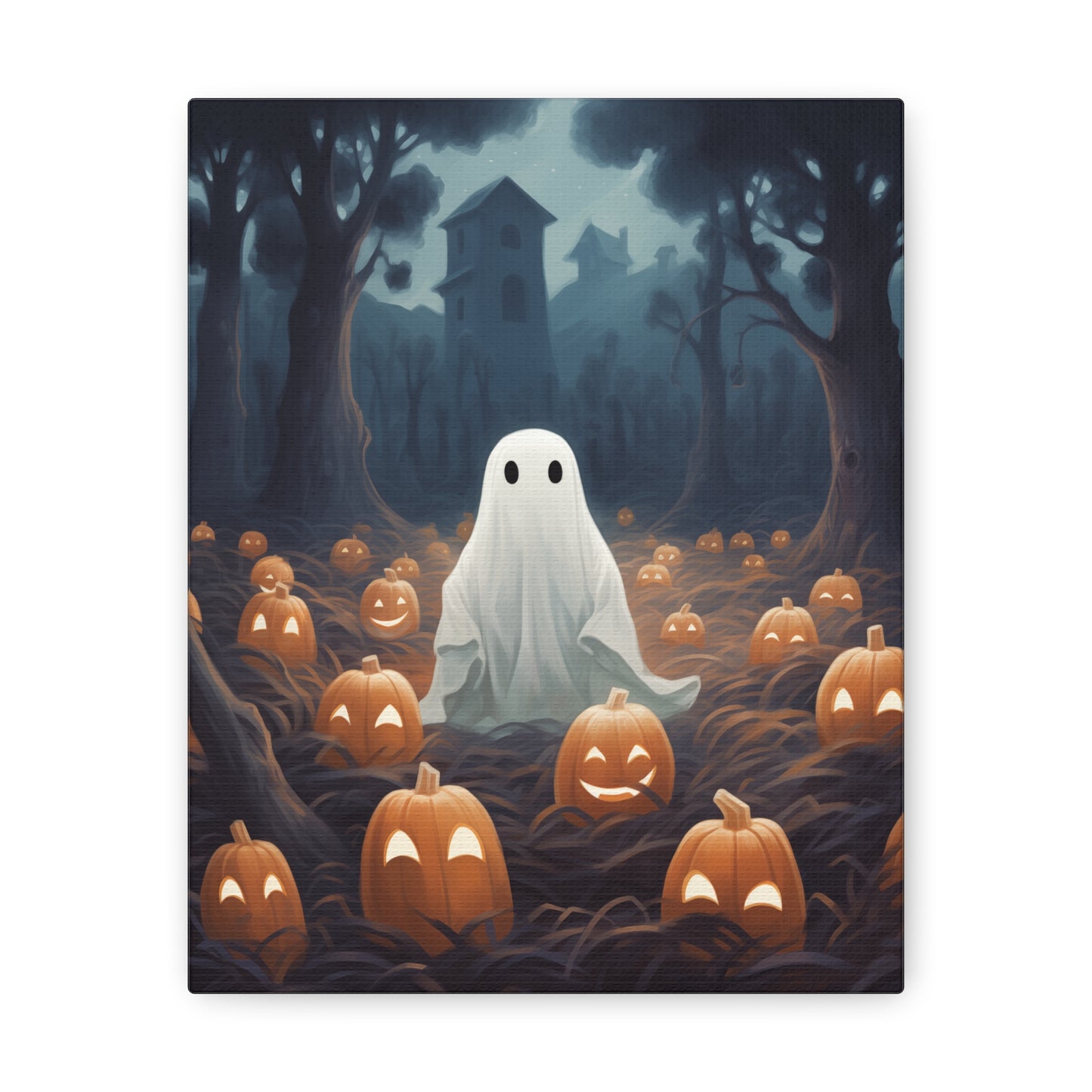 Ghost in Pumpkin Patch Canvas Wall Art