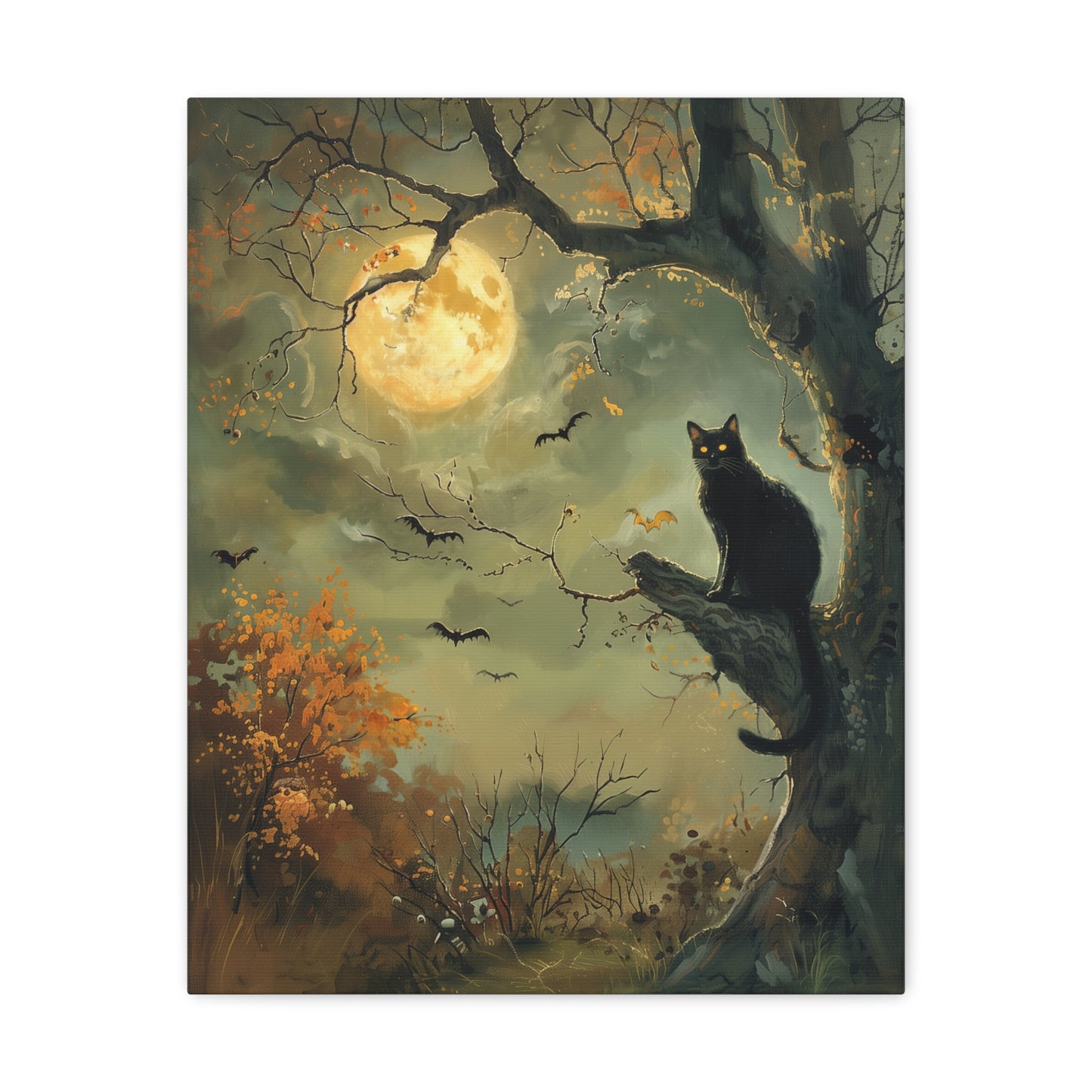 Black Cat Halloween Canvas Wall Art