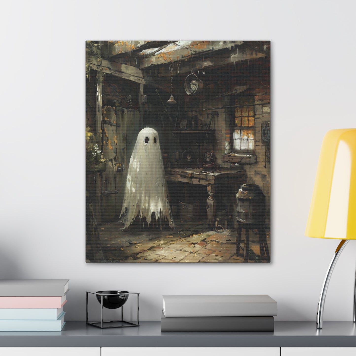 Ghost in Garage Canvas Wall Art