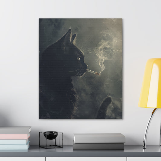 Black Cat Smoking Canvas Wall Art