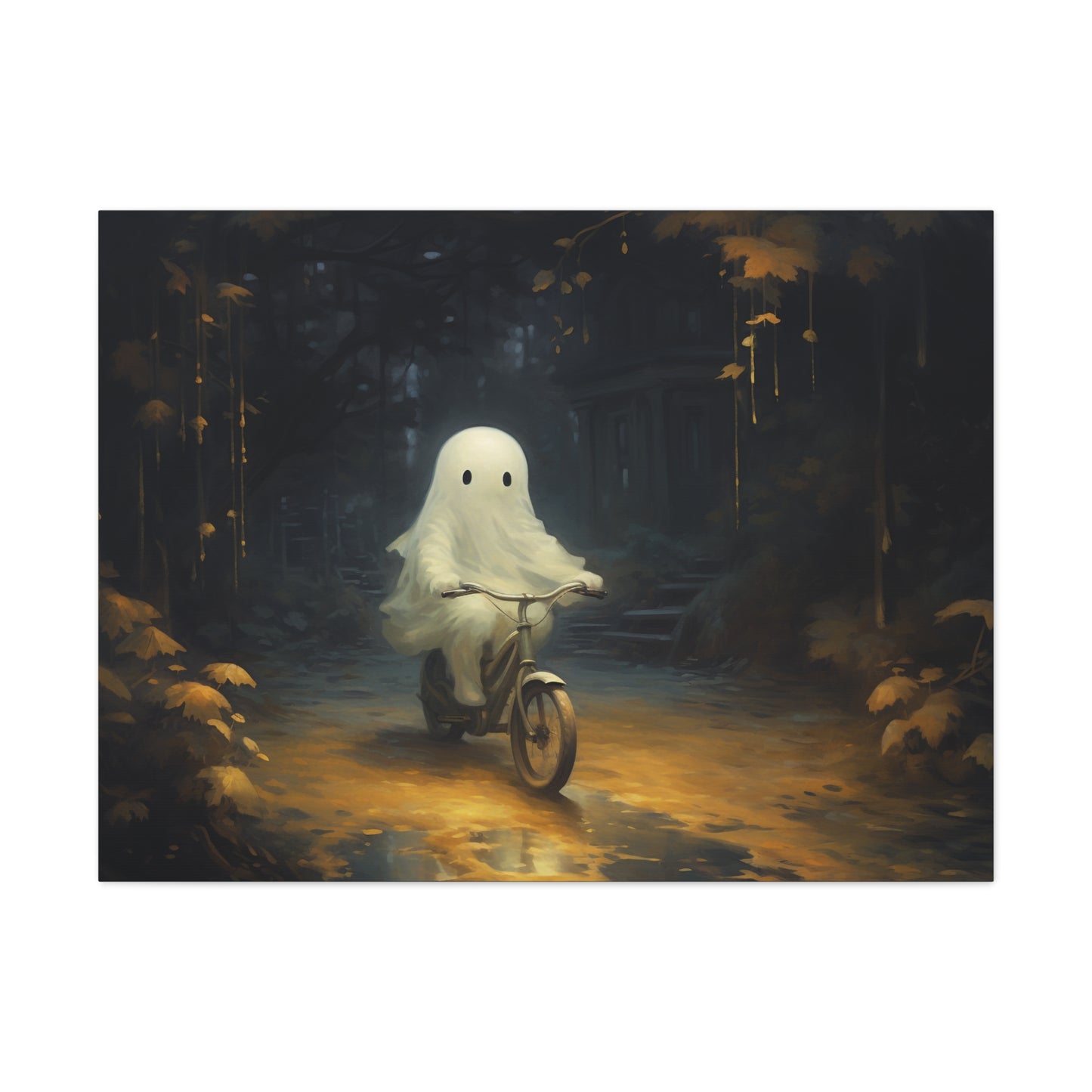 Ghost on Bike Wall Canvas Art Halloween Decor