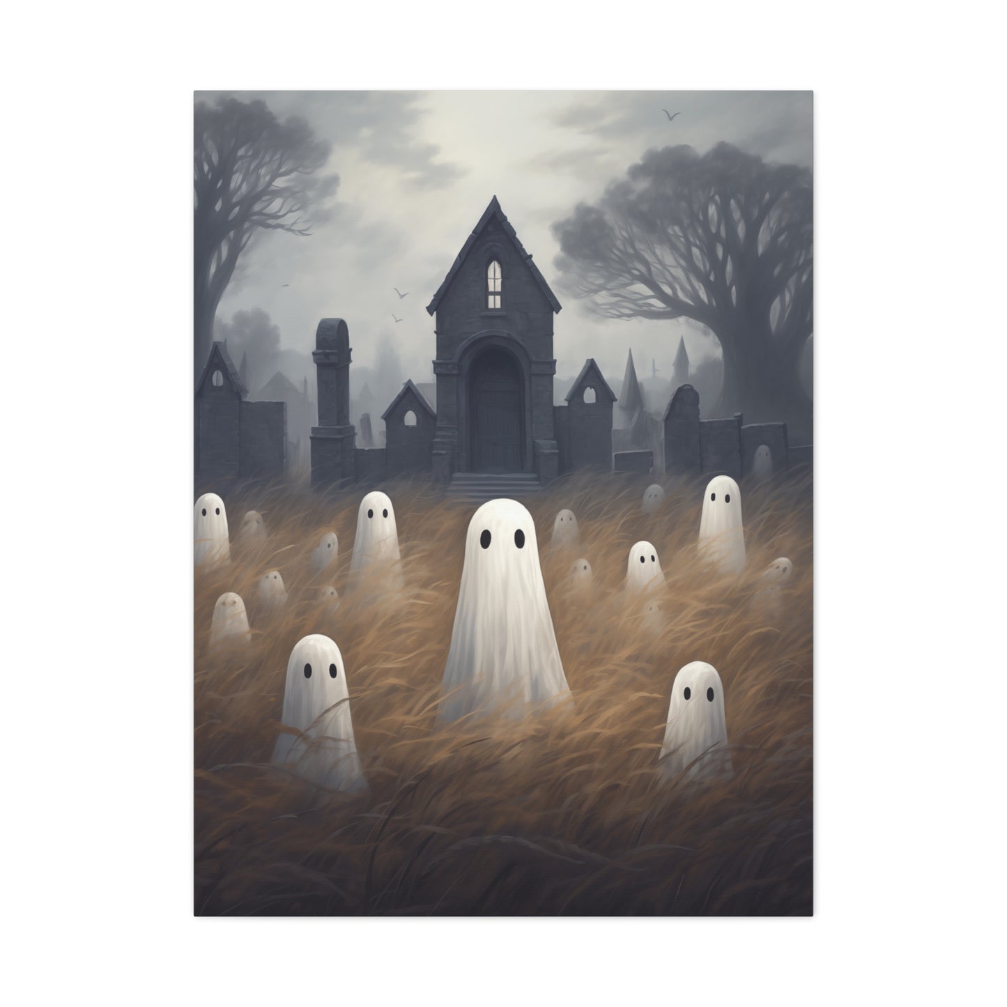 Ghosts in Cemetery Canvas Wall Art