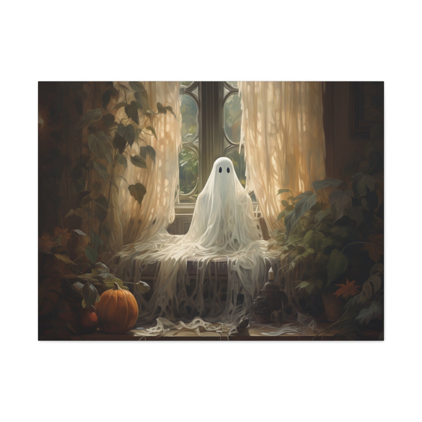 Ghost in Window Canvas Wall Art Halloween Decor