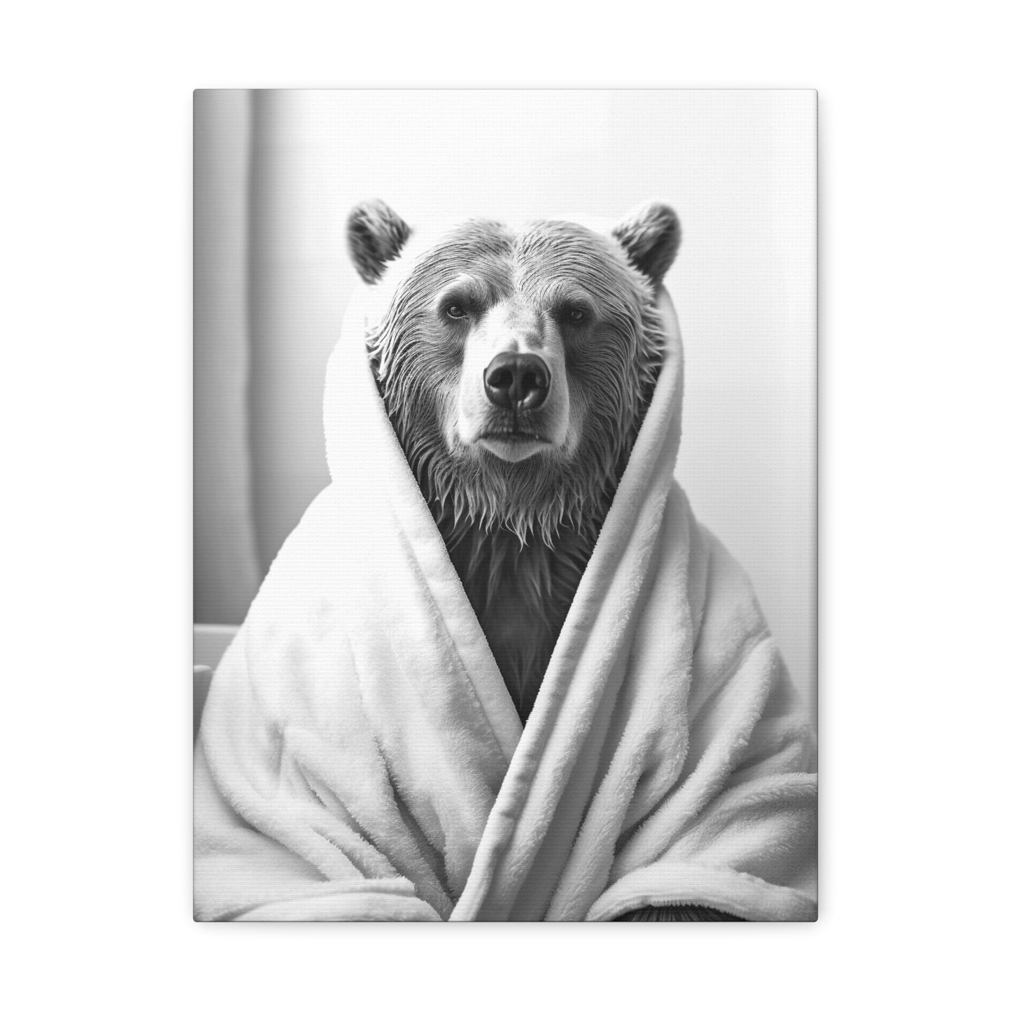 Bear In A Bathrobe Bathroom Decor Canvas Wall Art