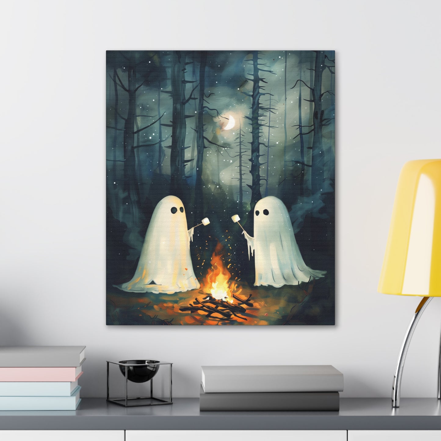 Ghosts Roasting S'mores Canvas Wall Art