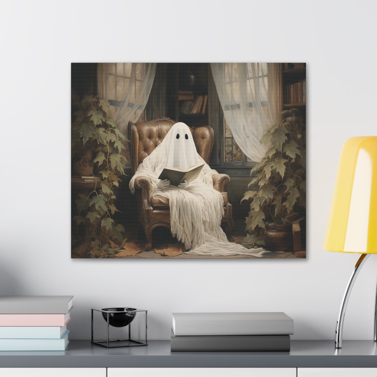 Ghost Reading Canvas Wall Art Halloween Decor