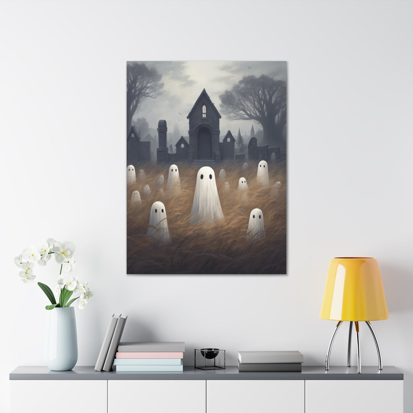 Ghosts in Cemetery Canvas Wall Art