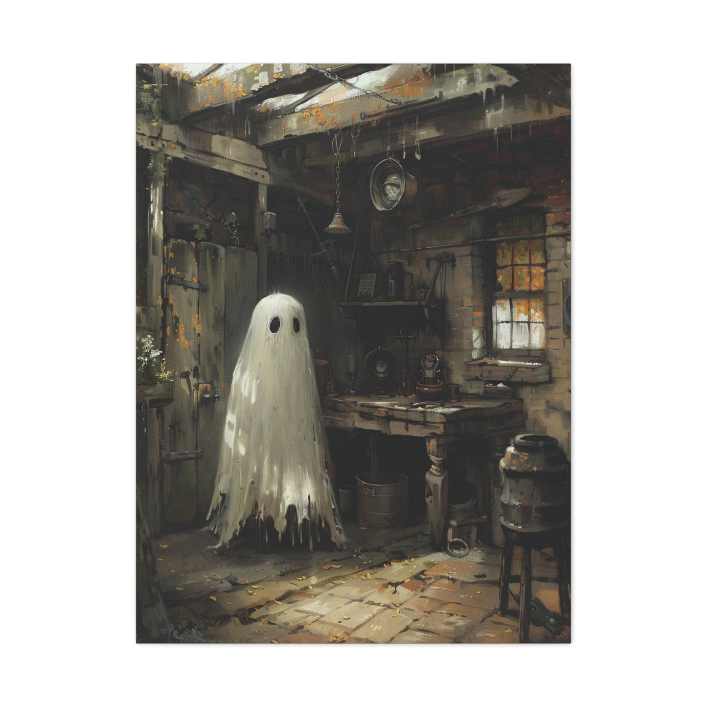 Ghost in Garage Canvas Wall Art