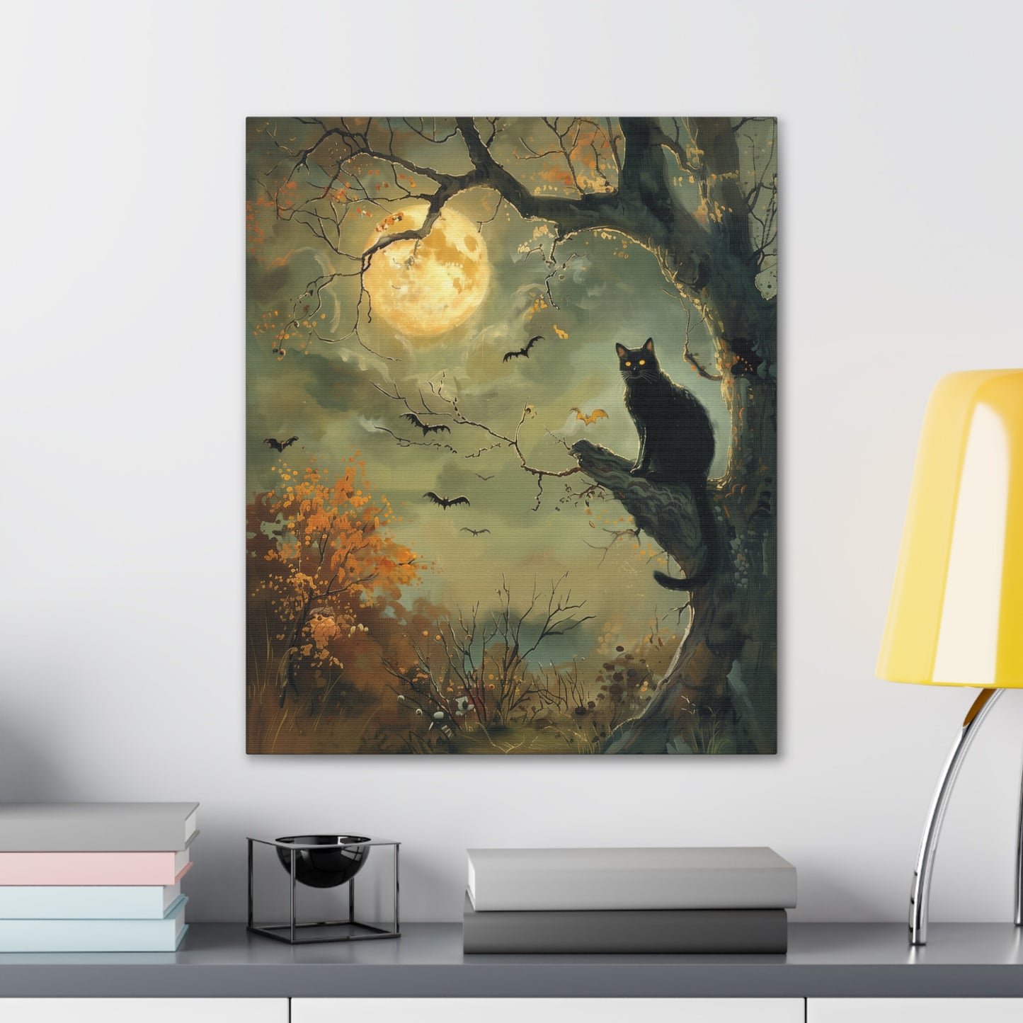 Black Cat Halloween Canvas Wall Art