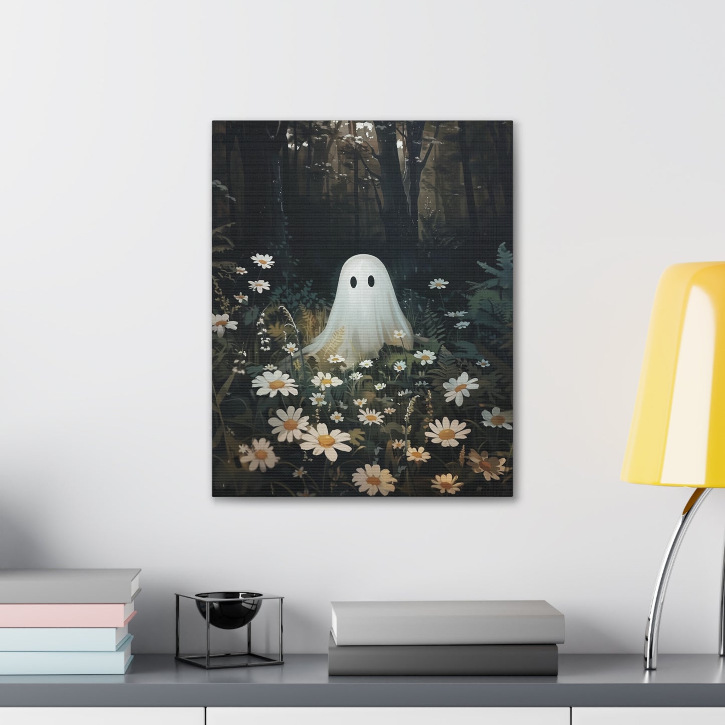 Ghost in Flower Field Canvas Wall Art