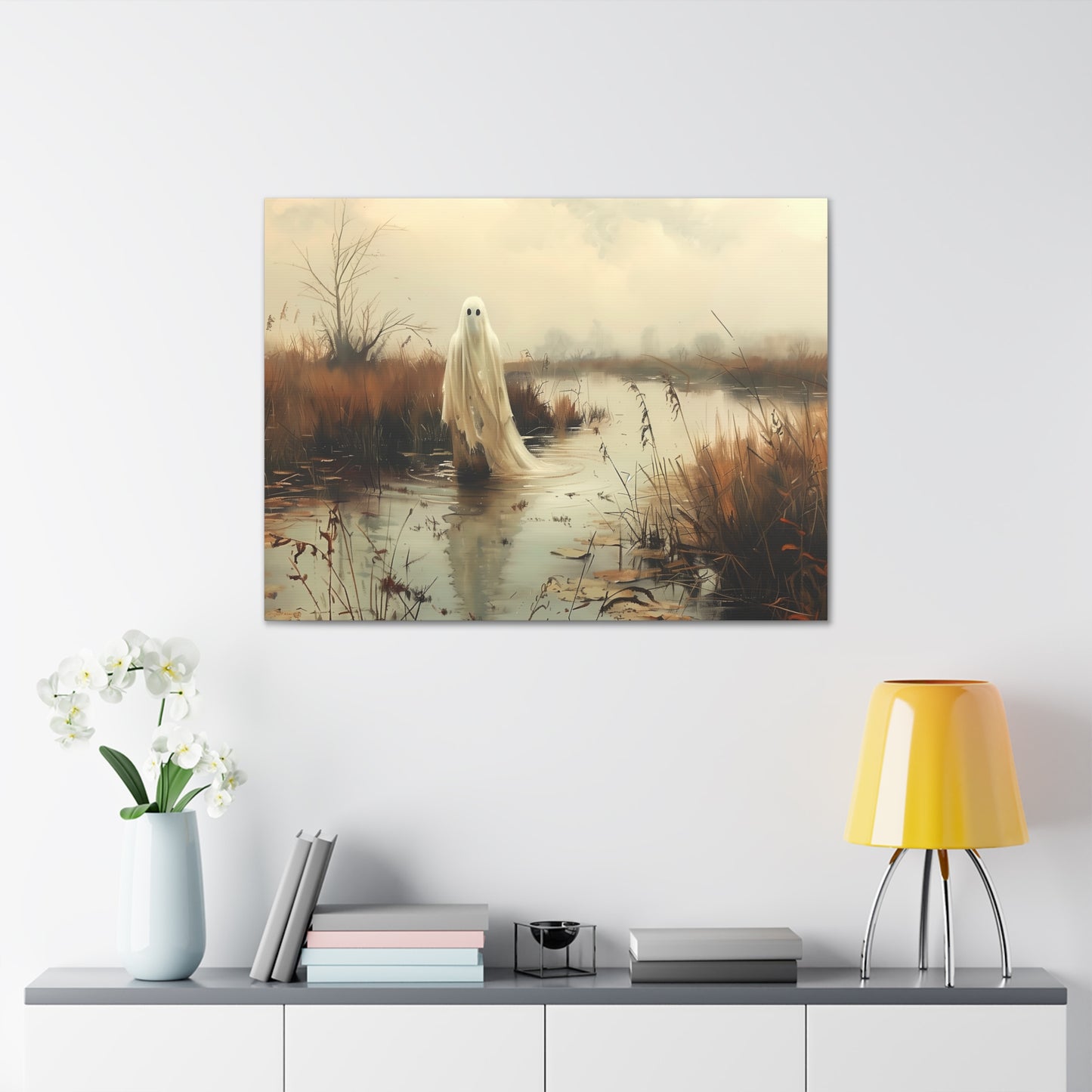 Ghost in Country Field Canvas Wall Art