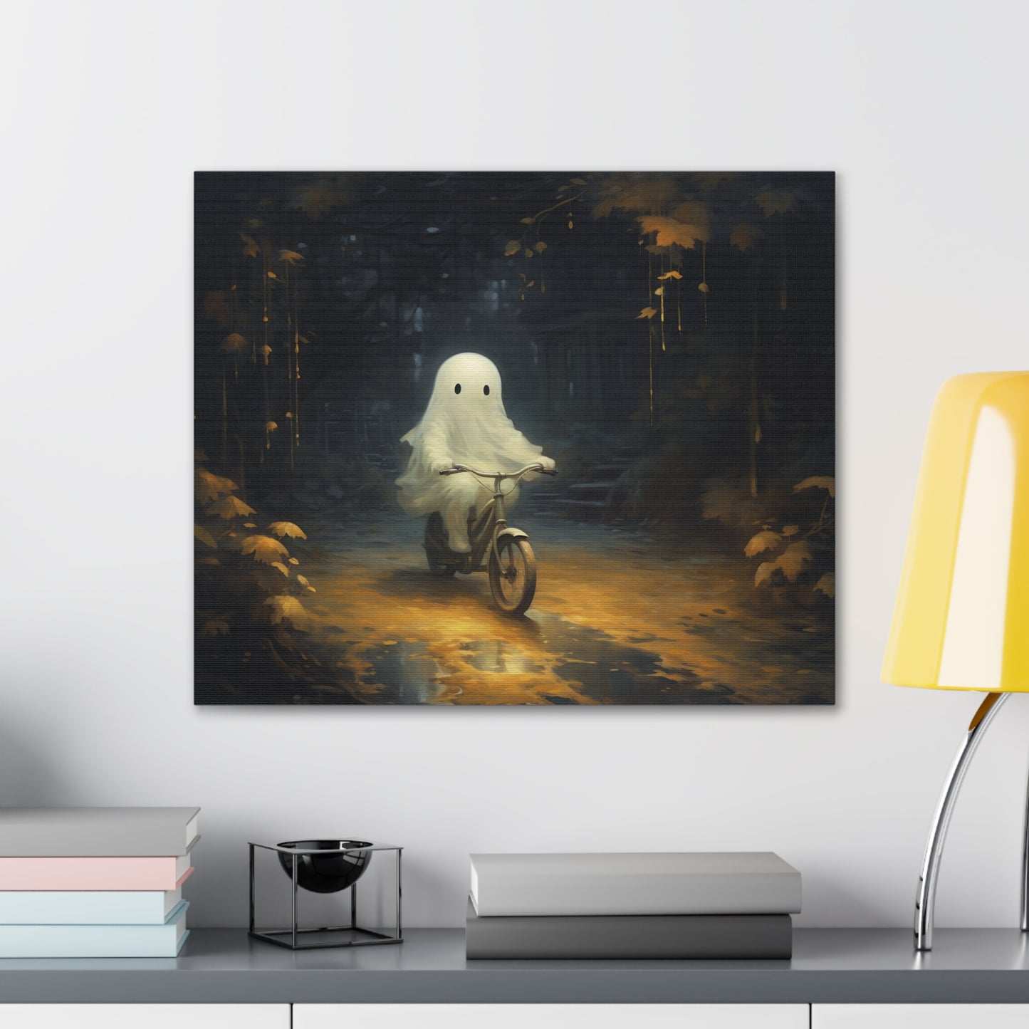 Ghost on Bike Wall Canvas Art Halloween Decor