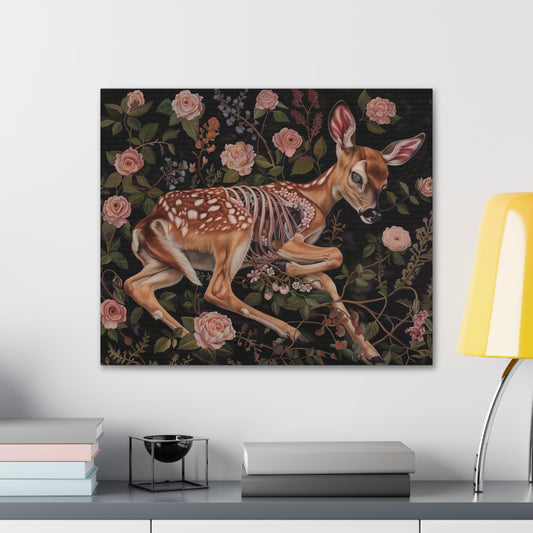 Zombie Fawn Deer Botanical Canvas Wall Art