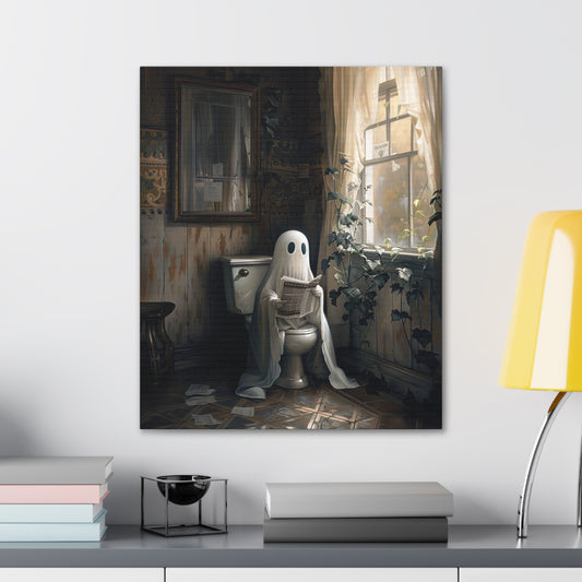 Ghost on Toilet Bathroom Canvas Wall Art