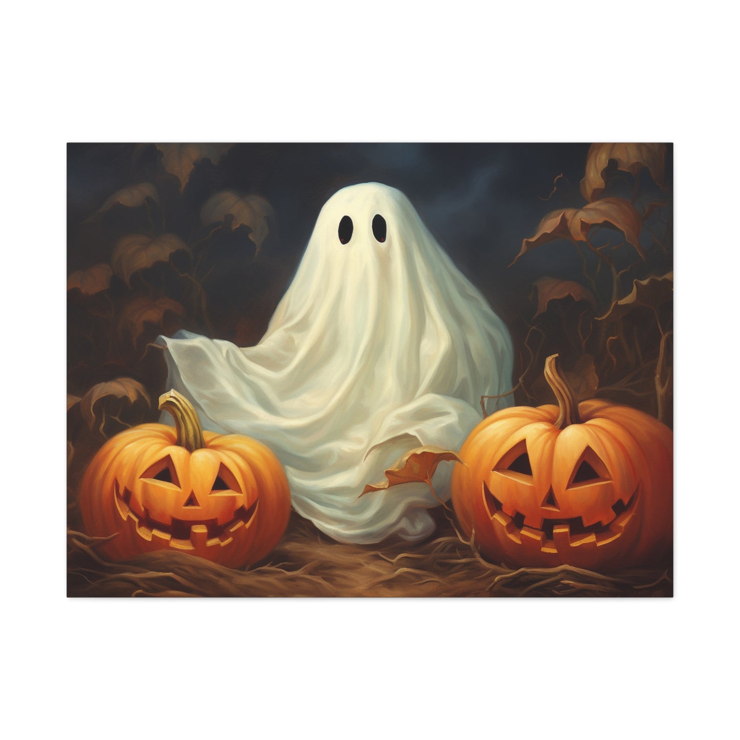 Ghost and Jack O Lanterns Canvas Wall Art Halloween Decor