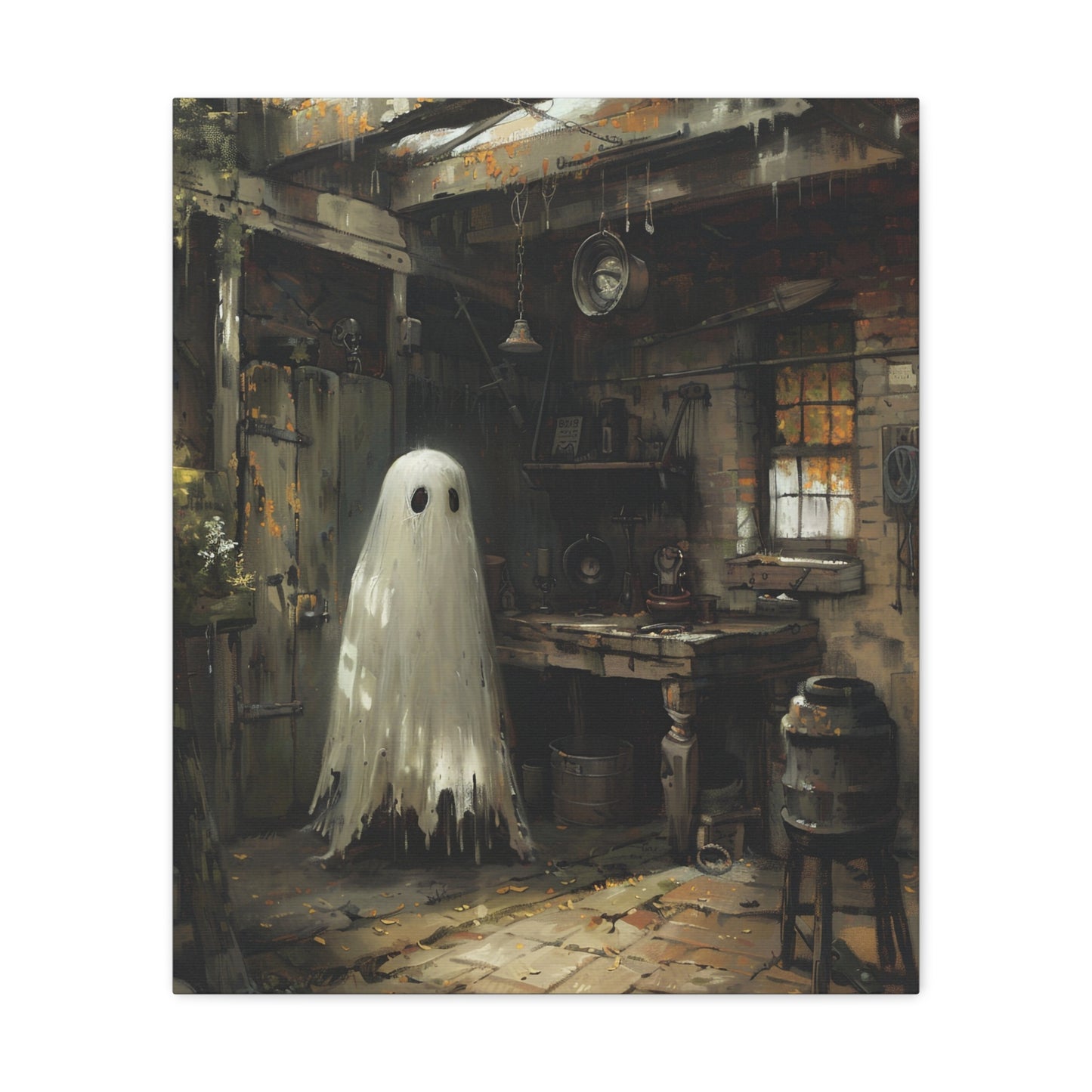 Ghost in Garage Canvas Wall Art