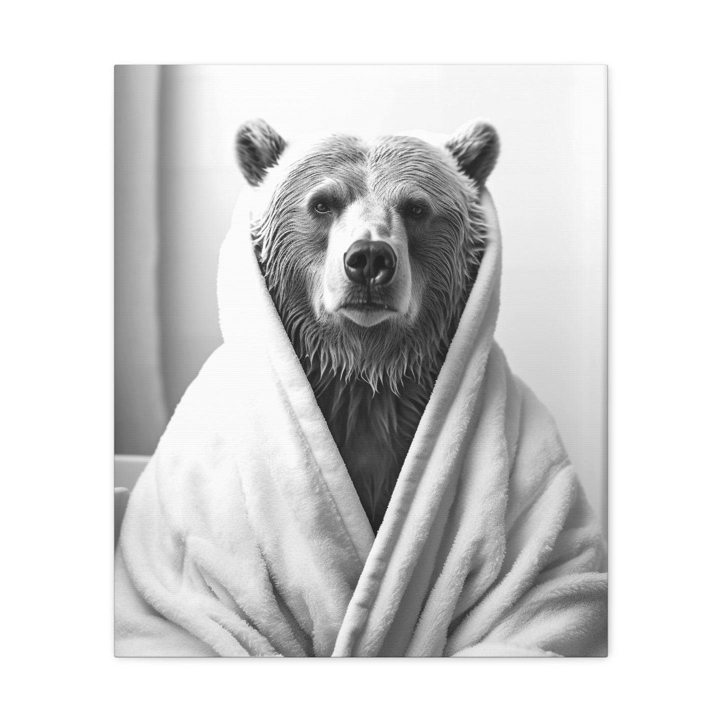 Bear In A Bathrobe Bathroom Decor Canvas Wall Art