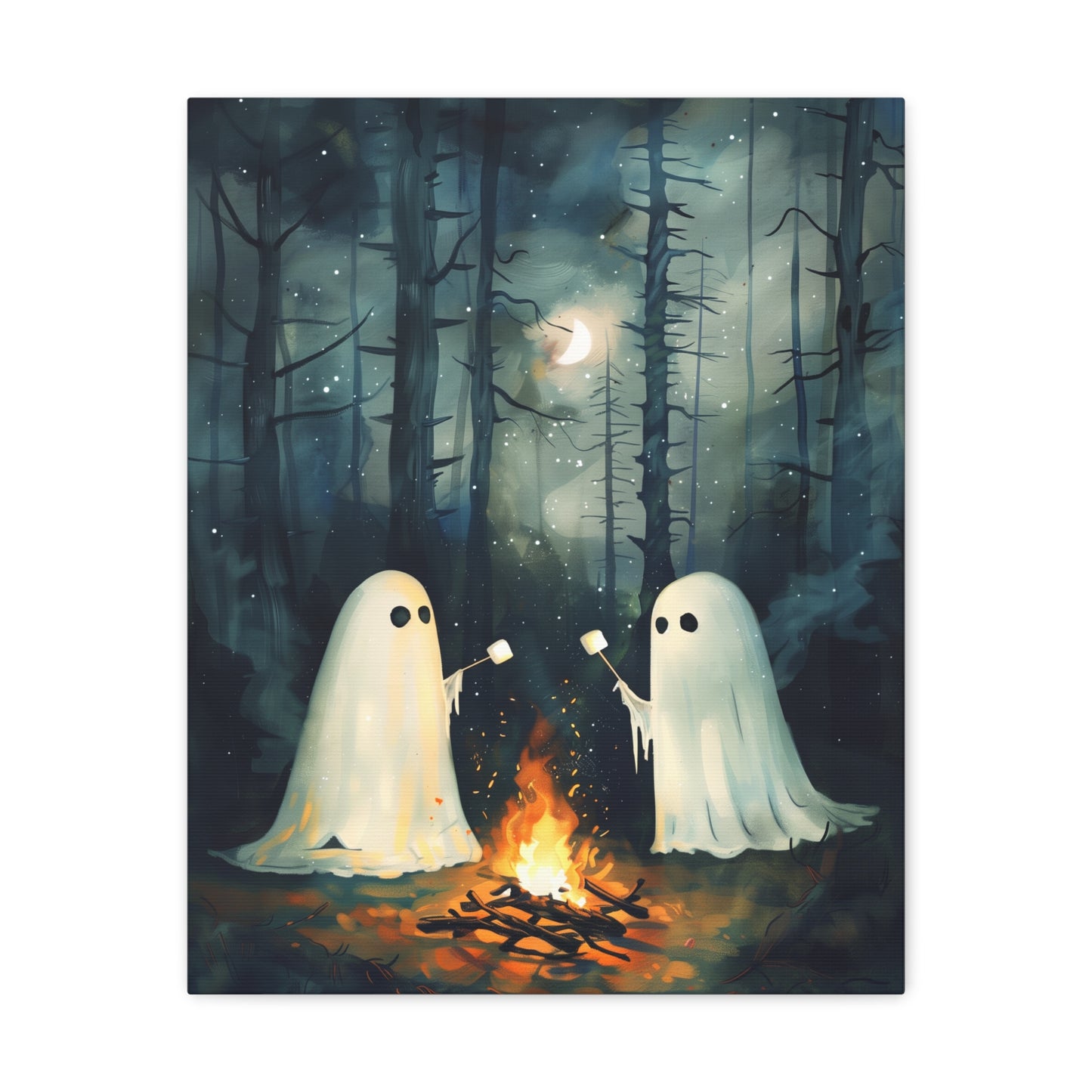 Ghosts Roasting S'mores Canvas Wall Art