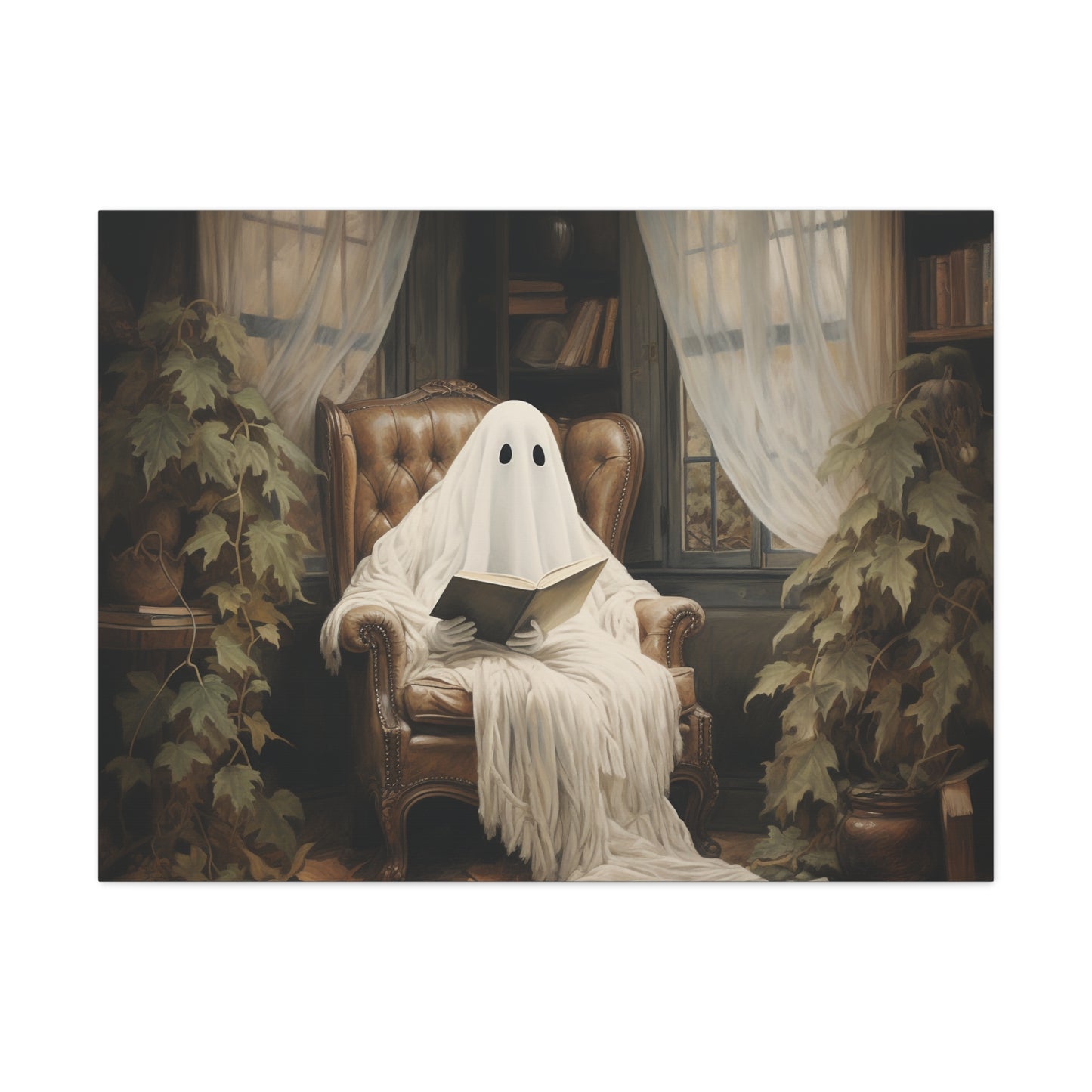 Ghost Reading Canvas Wall Art Halloween Decor