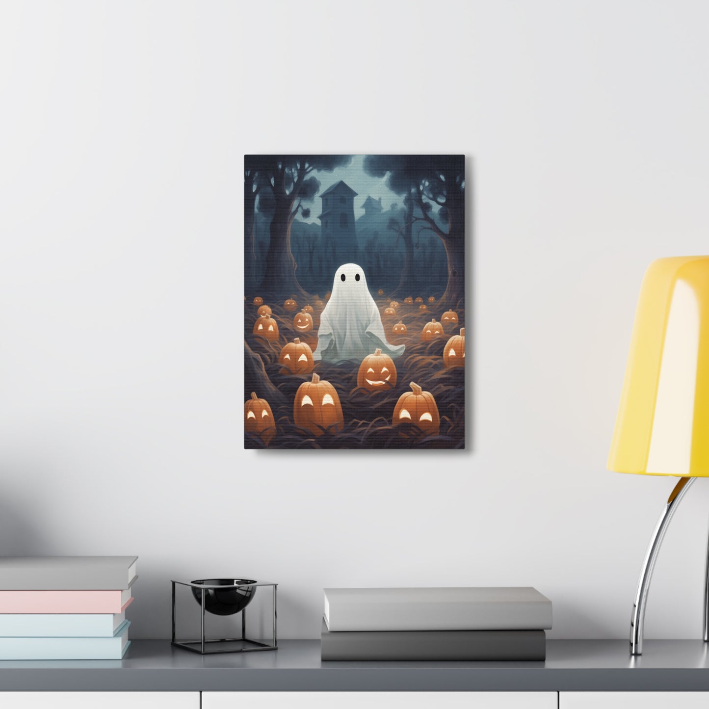 Ghost in Pumpkin Patch Canvas Wall Art