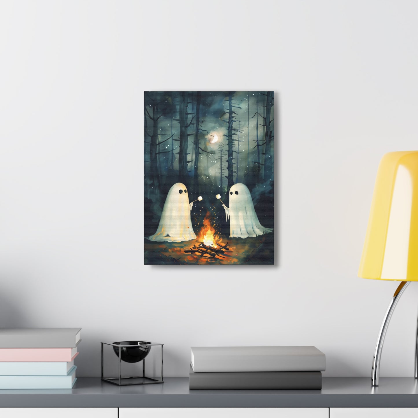 Ghosts Roasting S'mores Canvas Wall Art