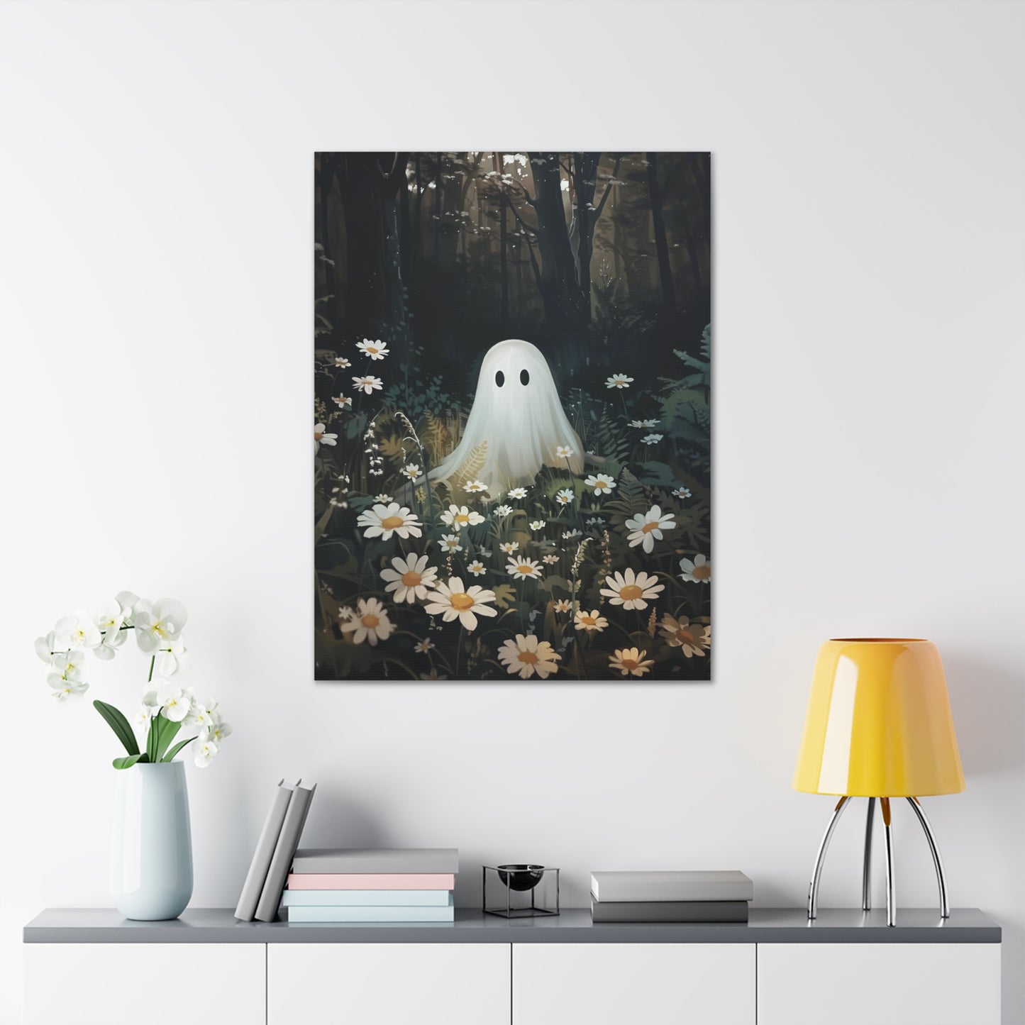 Ghost in Flower Field Canvas Wall Art