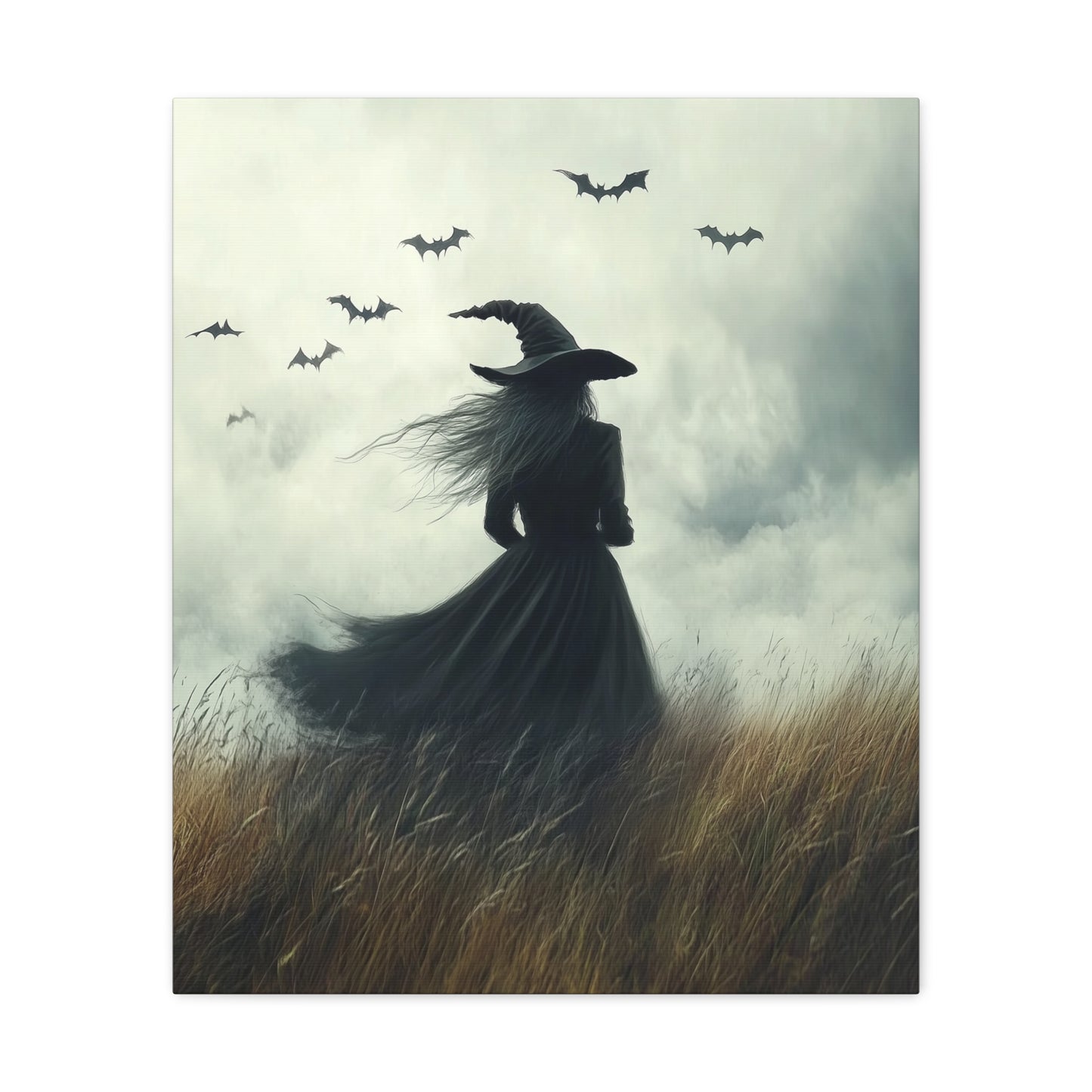 Witch And Bats Canvas Wall Art, Halloween Decor