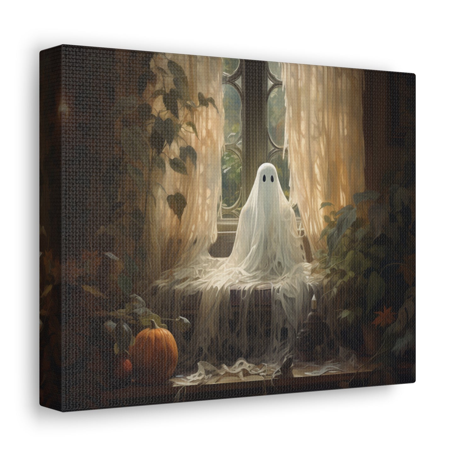 Ghost in Window Canvas Wall Art Halloween Decor