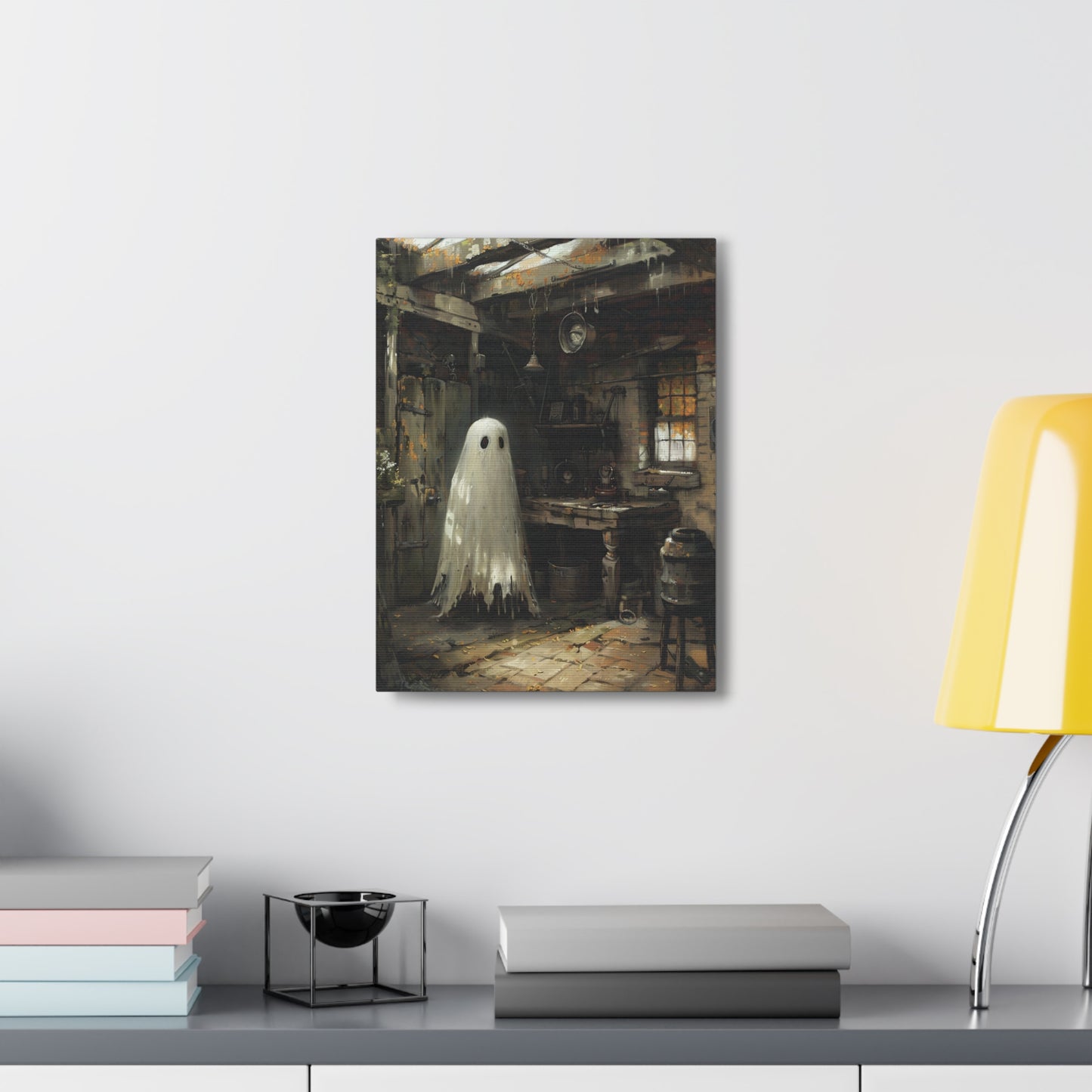 Ghost in Garage Canvas Wall Art