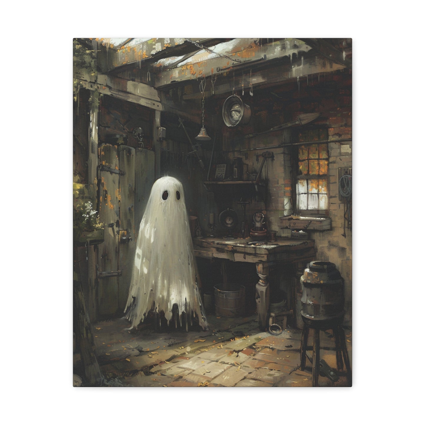 Ghost in Garage Canvas Wall Art