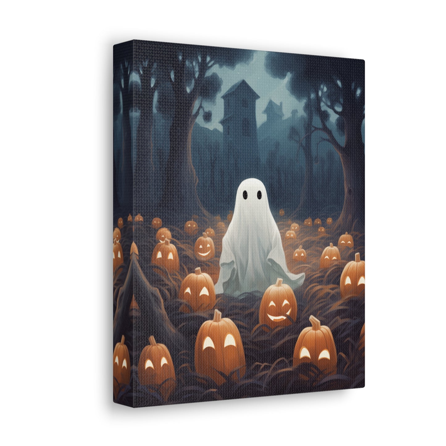 Ghost in Pumpkin Patch Canvas Wall Art