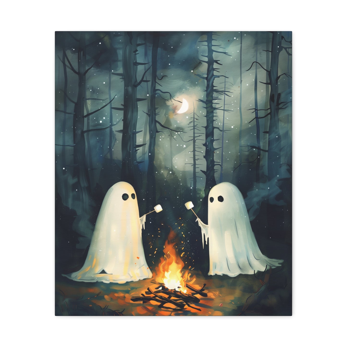 Ghosts Roasting S'mores Canvas Wall Art