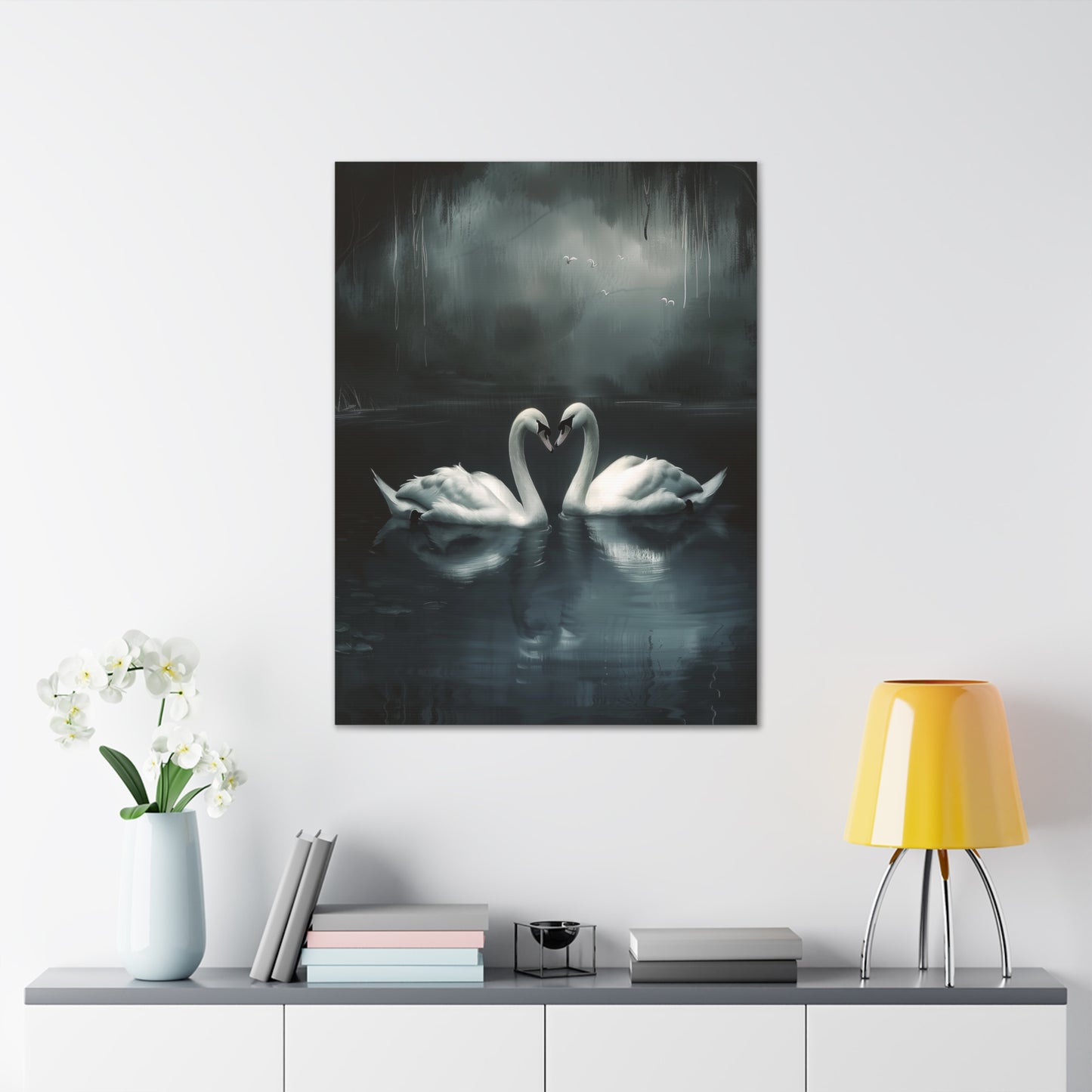 Dark Moody Swans Canvas Wall Art