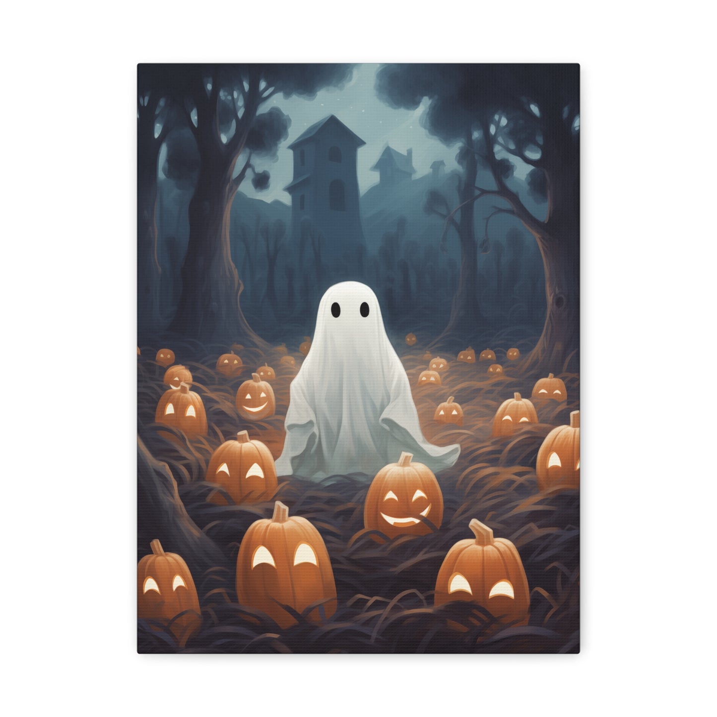 Ghost in Pumpkin Patch Canvas Wall Art