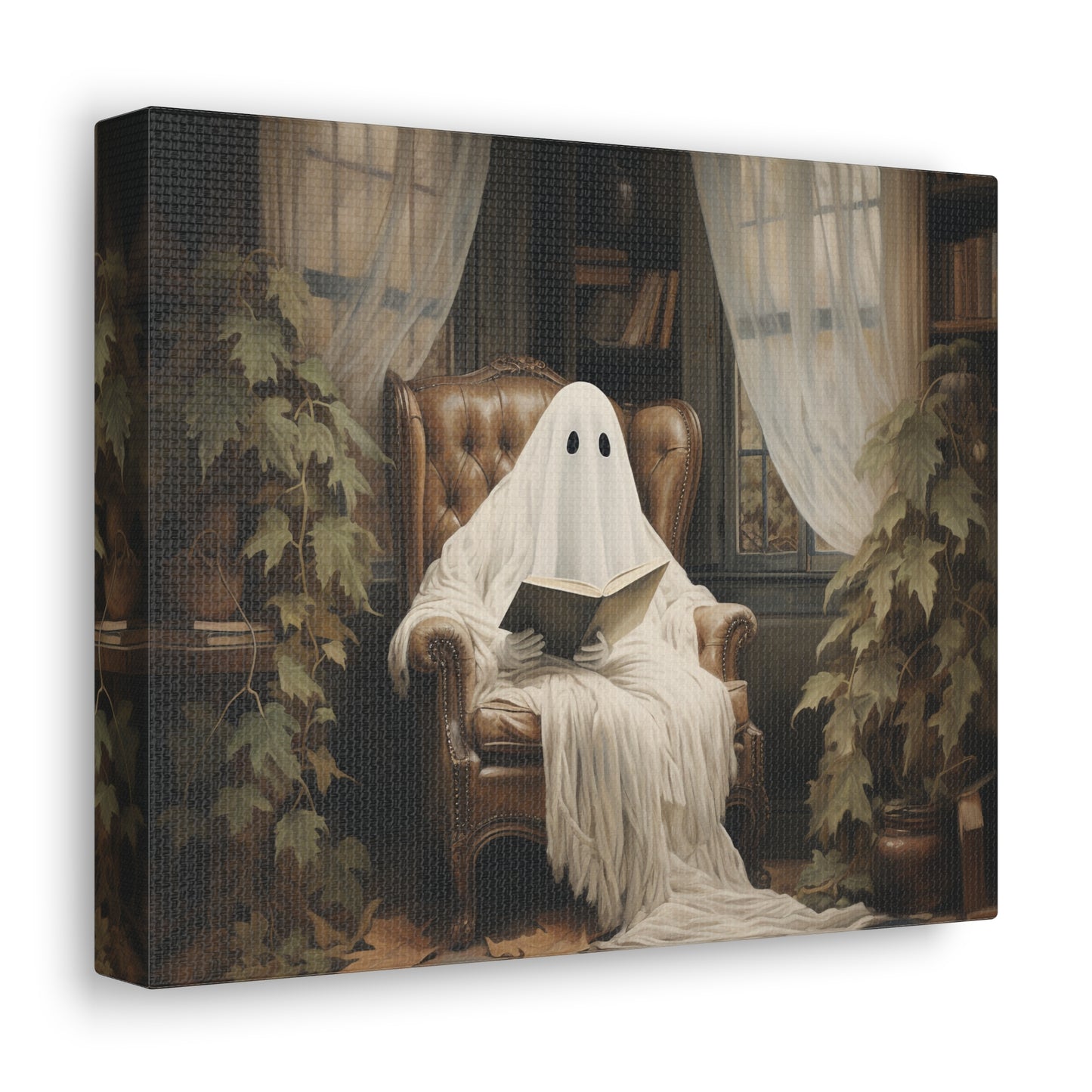 Ghost Reading Canvas Wall Art Halloween Decor