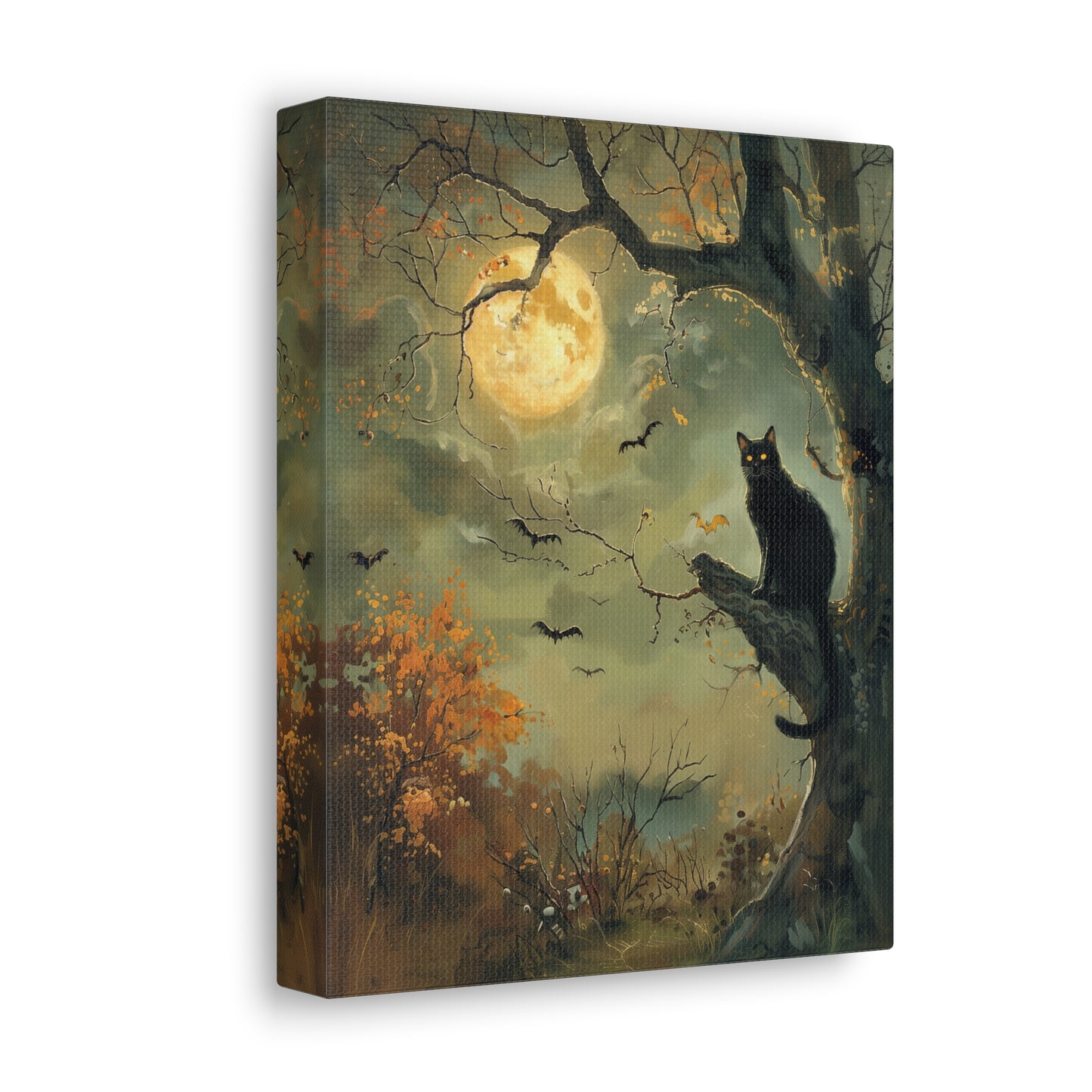 Black Cat Halloween Canvas Wall Art